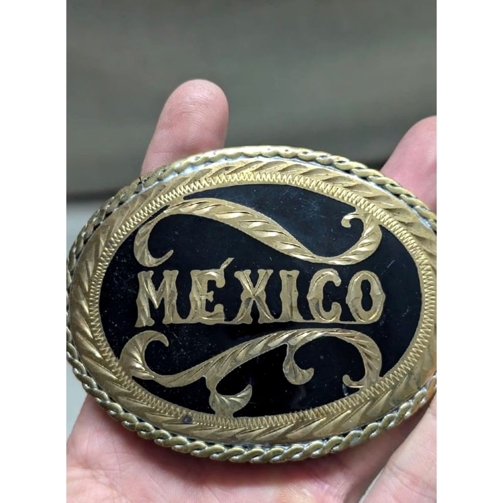 Vintage VINTAGE MEXICO belt buckle WESTERN handcrafted COWBOY german silver RODEO Men Belt Buckle Gold Black 3" x 4" XS? Size ONE SIZE - 2 Thumbnail