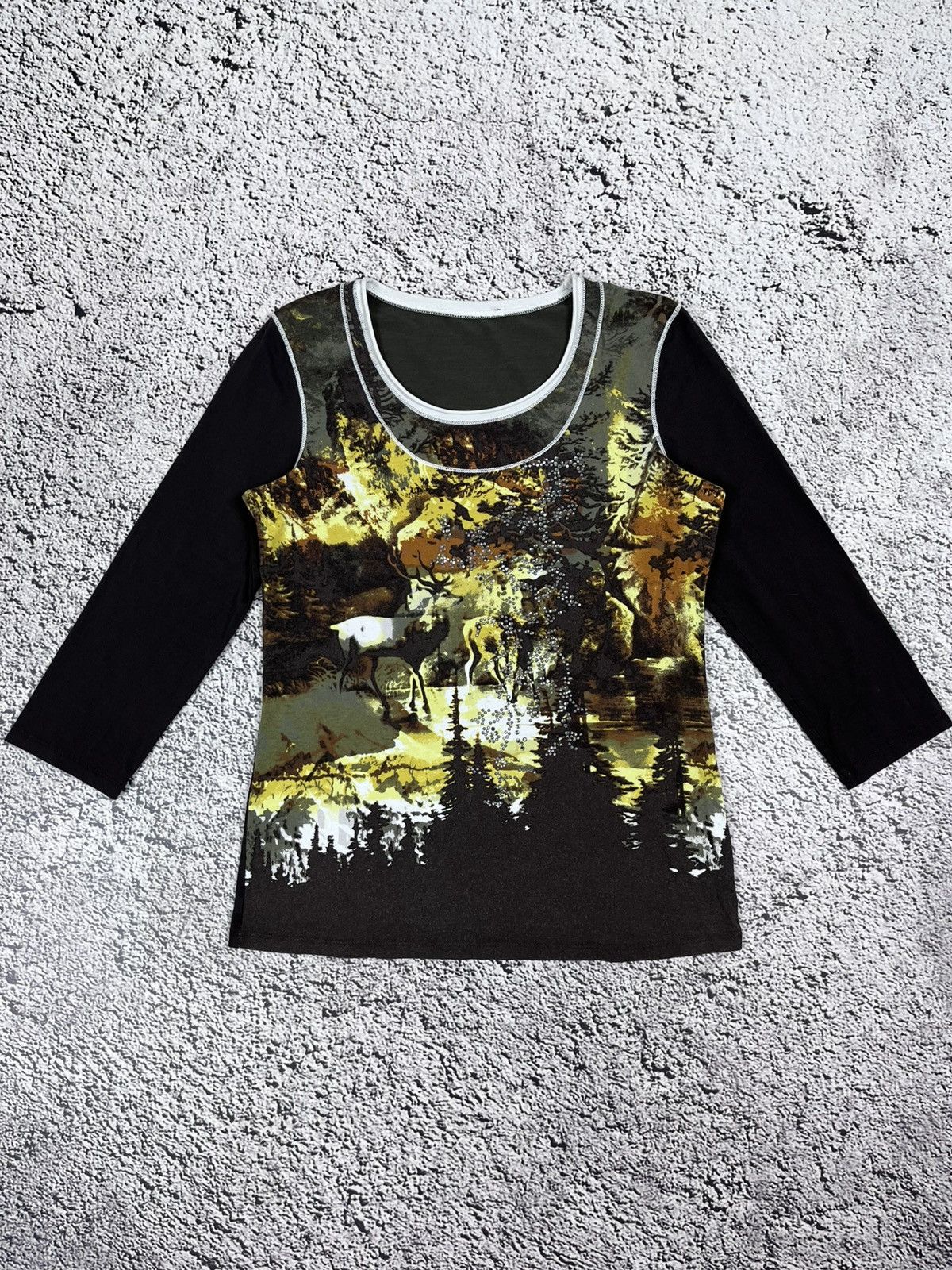 Japanese Brand Vintage Y2K Woodland Deer Forest Beaded Long Sleeve Top Size M / US 6-8 / IT 42-44 - 1 Thumbnail