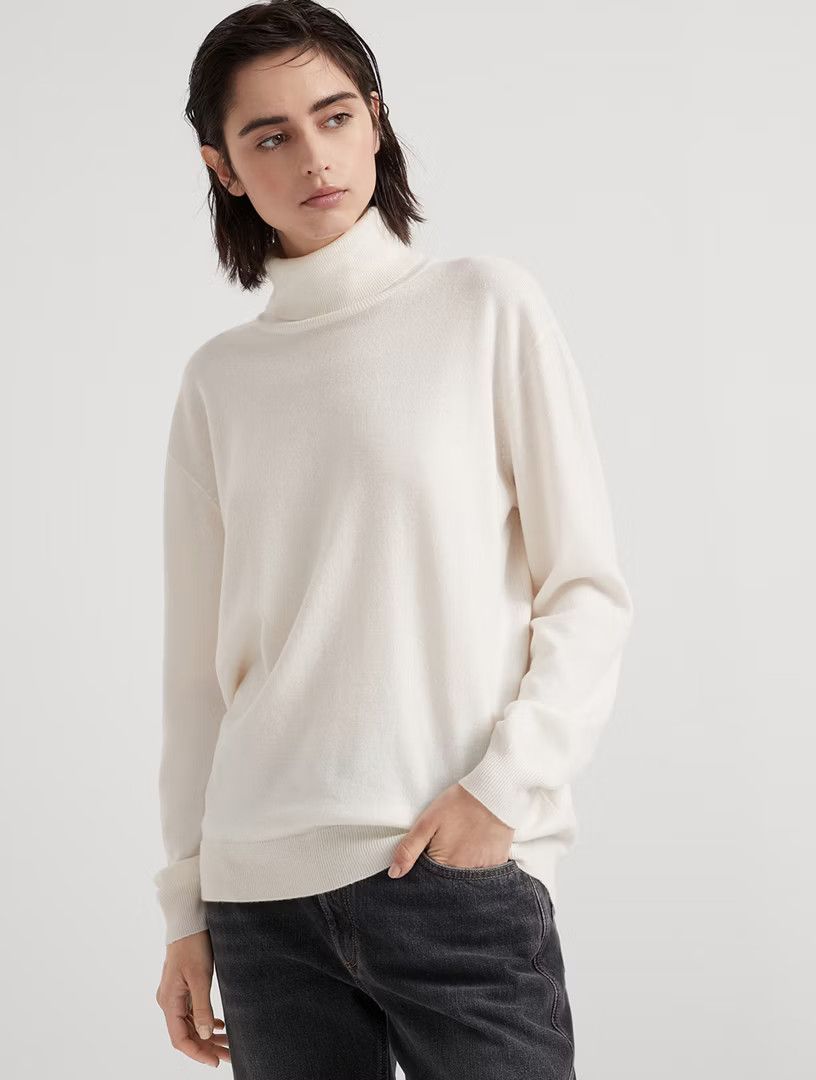 Brunello Cucinelli o1y0725 Cashmere Blend Sweater in White Size M / US 6-8 / IT 42-44 - 2 Thumbnail