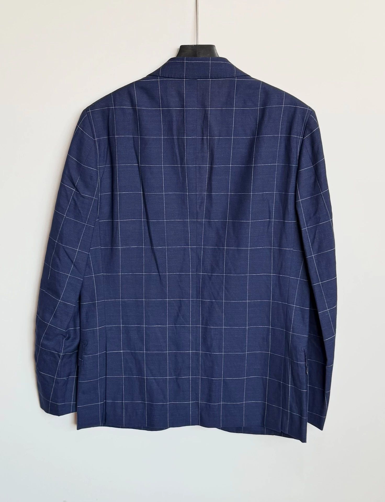Ermenegildo Zegna Zegna Wool Linen Silk Blue Plaid Crossover Jacket 48 Size 48S - 4 Thumbnail