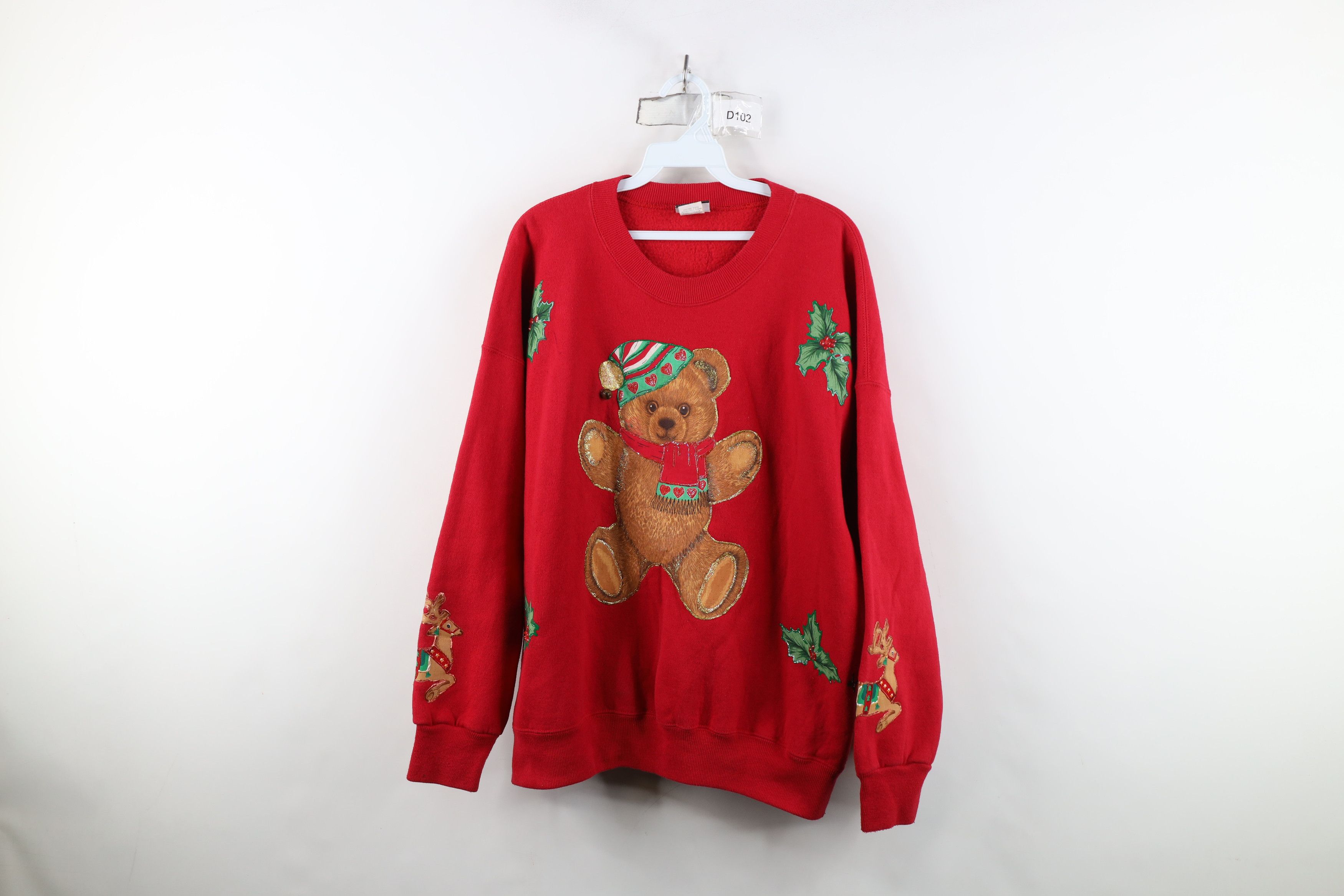 Vintage Vintage 90s Christmas Teddy Bear Bells Sweatshirt Red USA Size XXL / US 16-18 / IT 52-54 - 1 Thumbnail