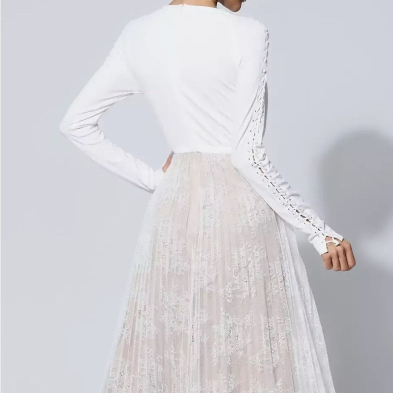 New Y2K Boho Elegant White and Cream Lace Maxi Dress size S