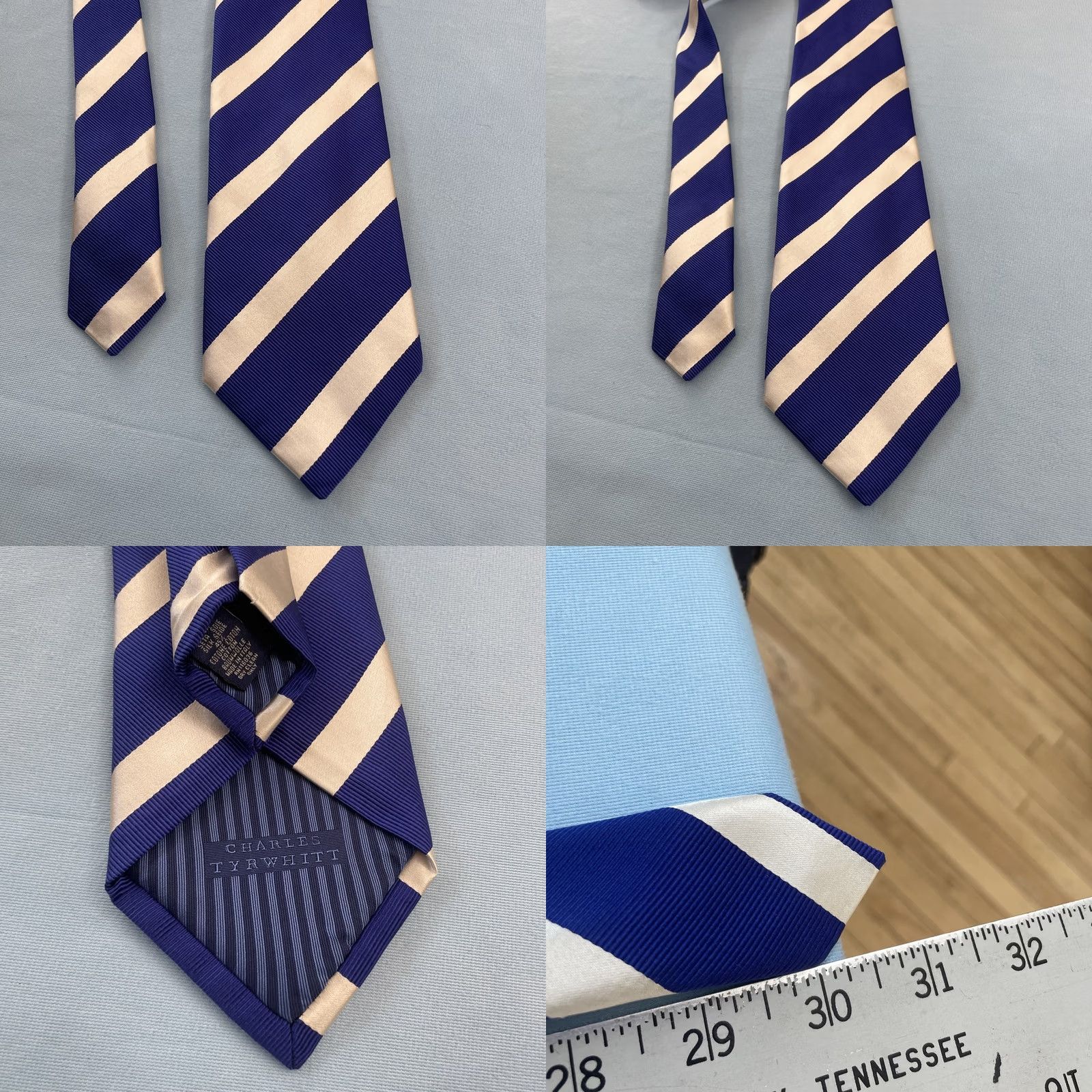 Charles Tyrwhitt VINTAGE Charles Tyrwhitt Silk Tie Blue Repp Neck tie Mens Exec Italy 3.5x61 Size ONE SIZE - 10 Thumbnail