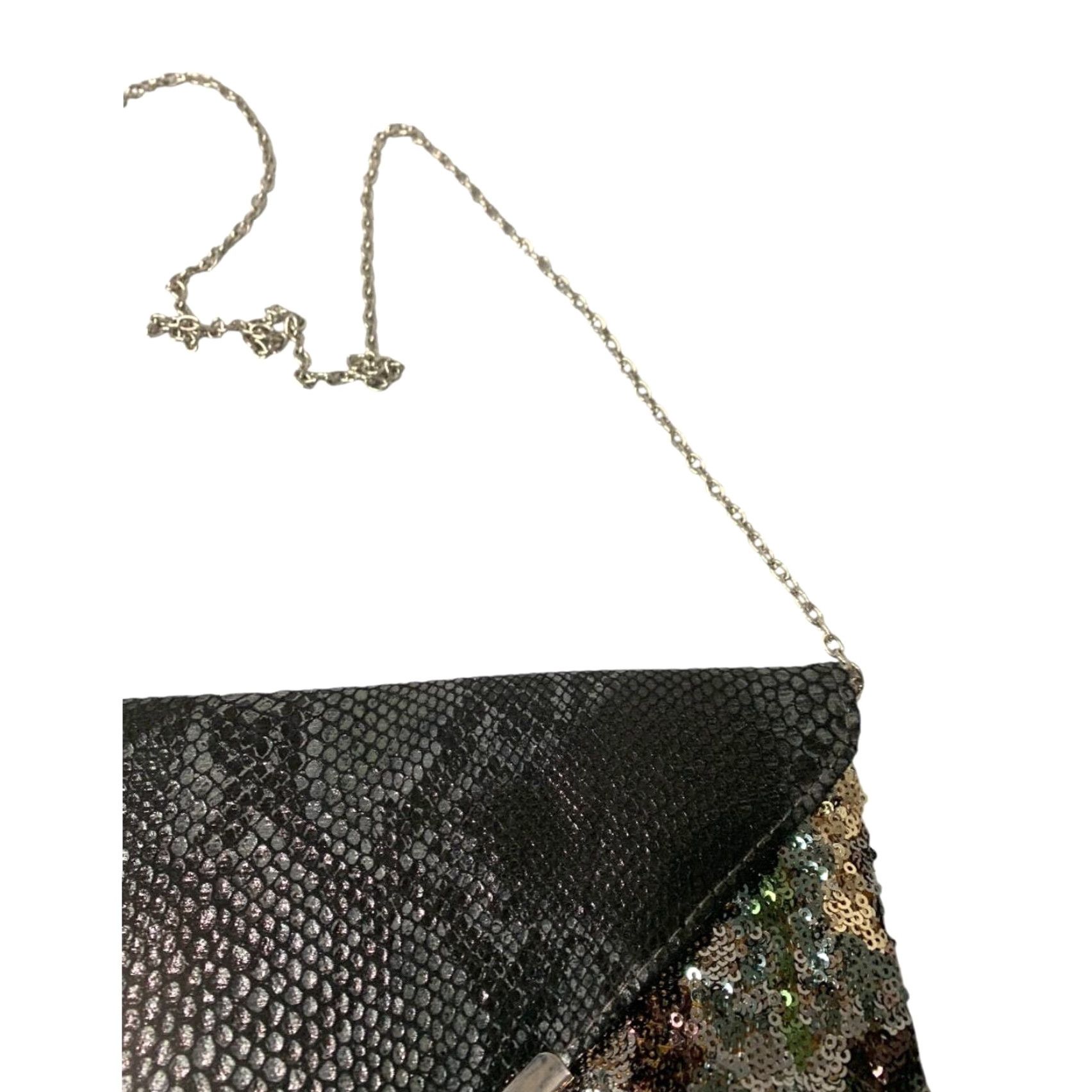 Vintage Y2K Convertible Envelop Clutch Shoulderbag Faux Snakeskin Sequin Women Black Snakeskin Clutch Decade Sequin Shoulderbag Mens? Size ONE SIZE - 4 Thumbnail
