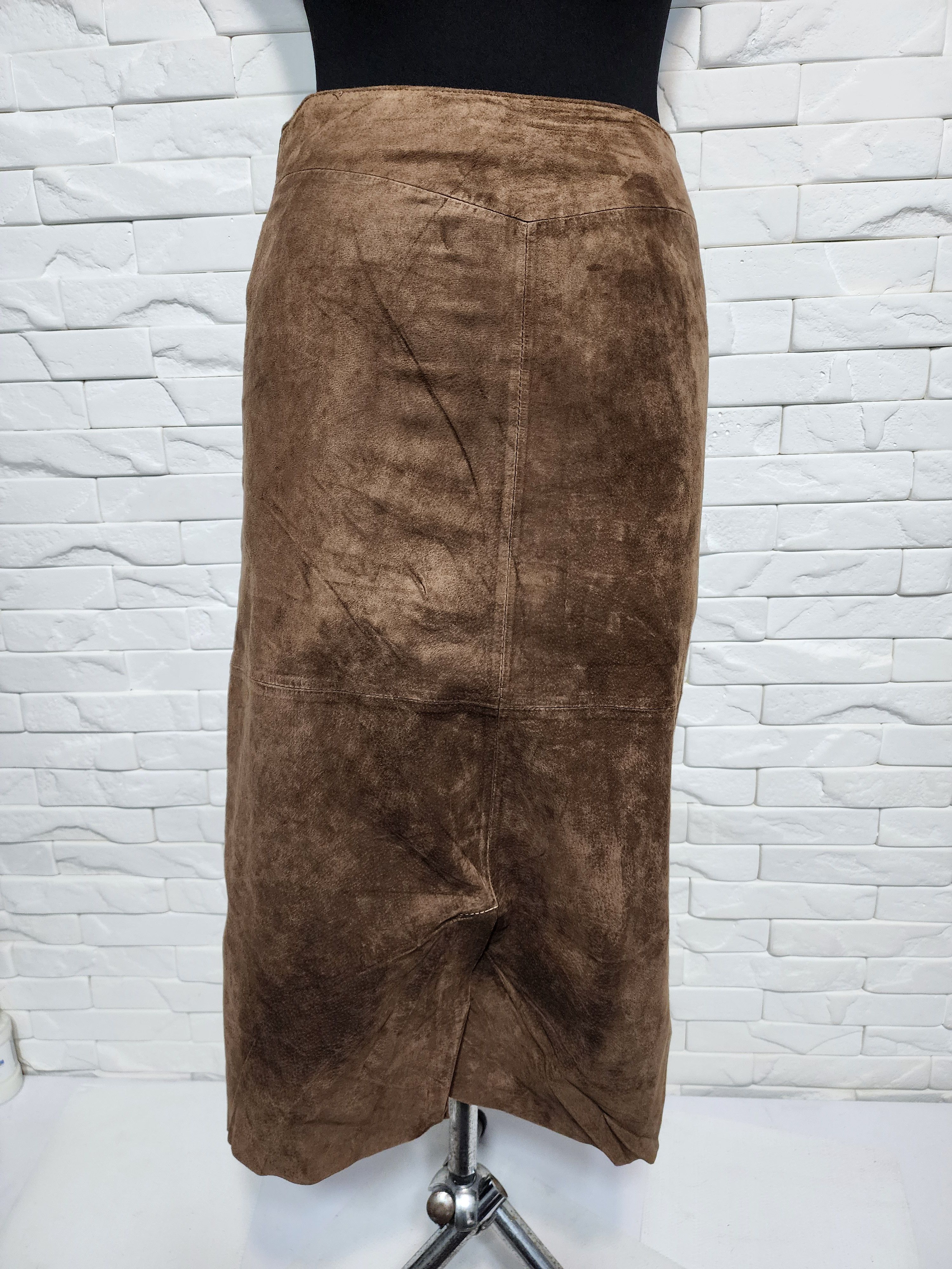 Other Brown Suede Leather Skirt, Plastic Zipper Fasteners Size 32" / US 10 / IT 46 - 4 Thumbnail