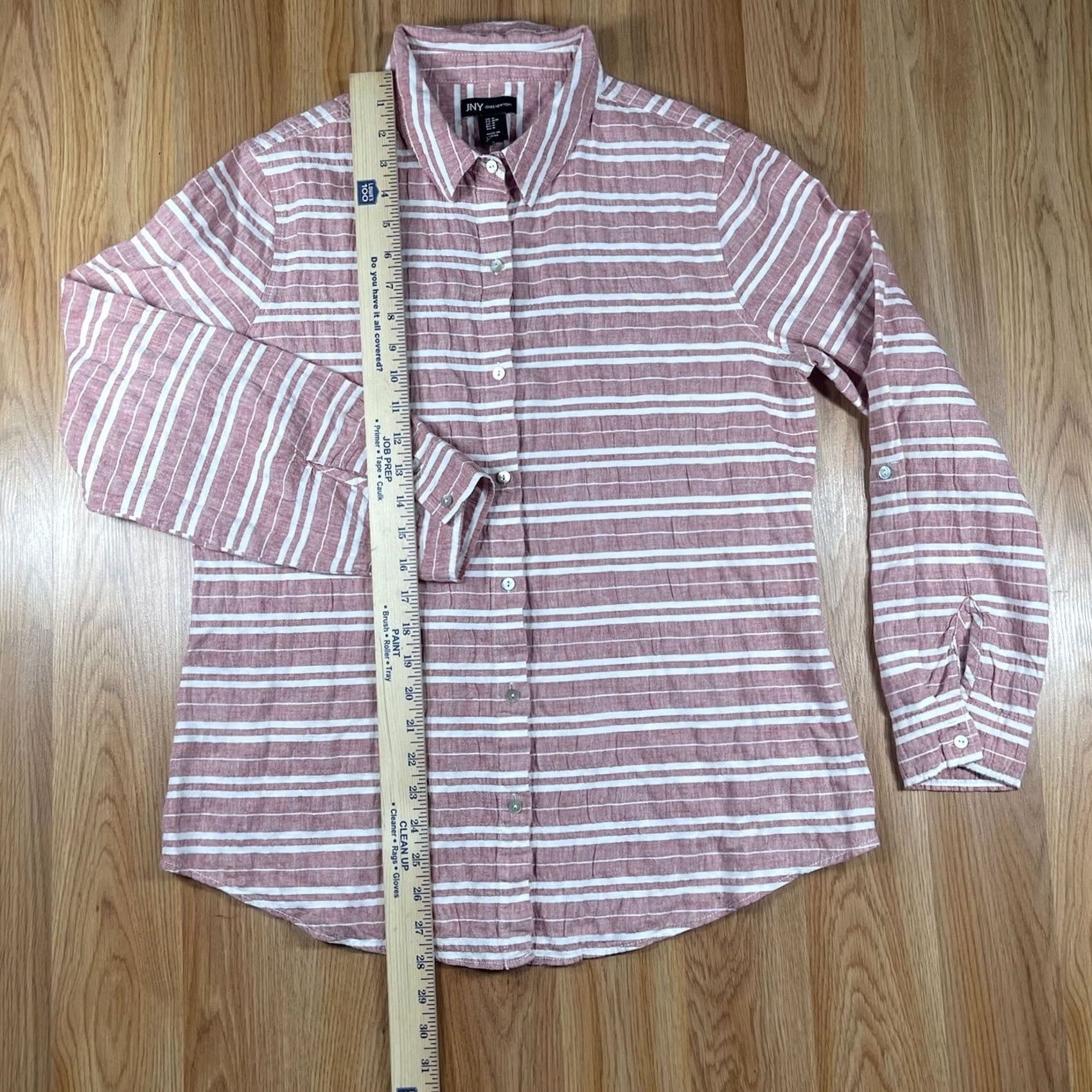 Jones New York JNY Jones NY Linen Blend Striped Long Roll Tab Sleeve Button Up Shirt Womens M Pink Shirt Ladies M Size M / US 6-8 / IT 42-44 - 3 Thumbnail