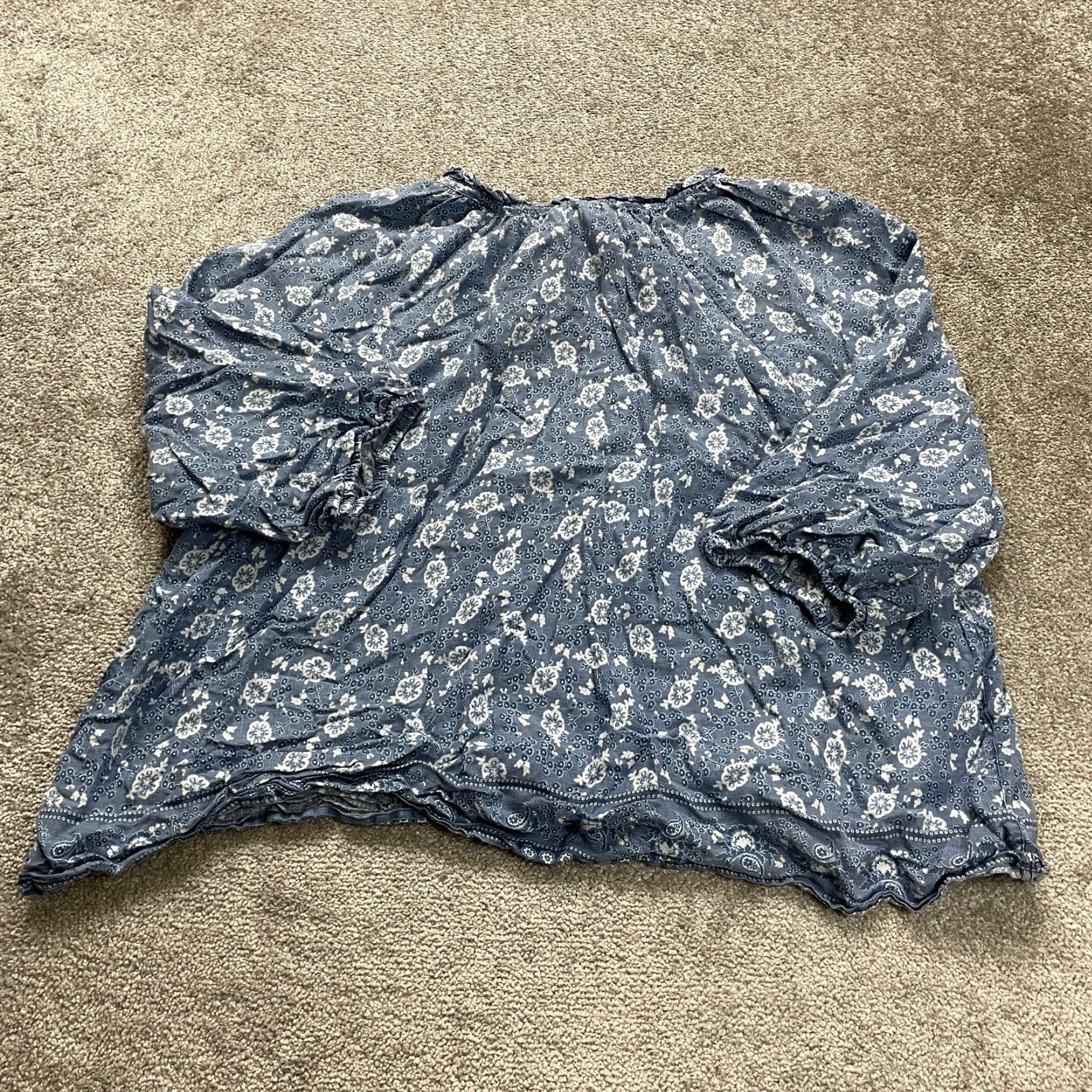 Lands' End Lands' End Linen Blouse Womens 3XL Blue Floral 3/4 Sleeve Tassel Relaxed Tunic Shirt Size XXL / US 16-18 / IT 52-54 - 2 Thumbnail