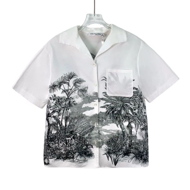 Dior White jungle coconut print cotton lapel single-breast