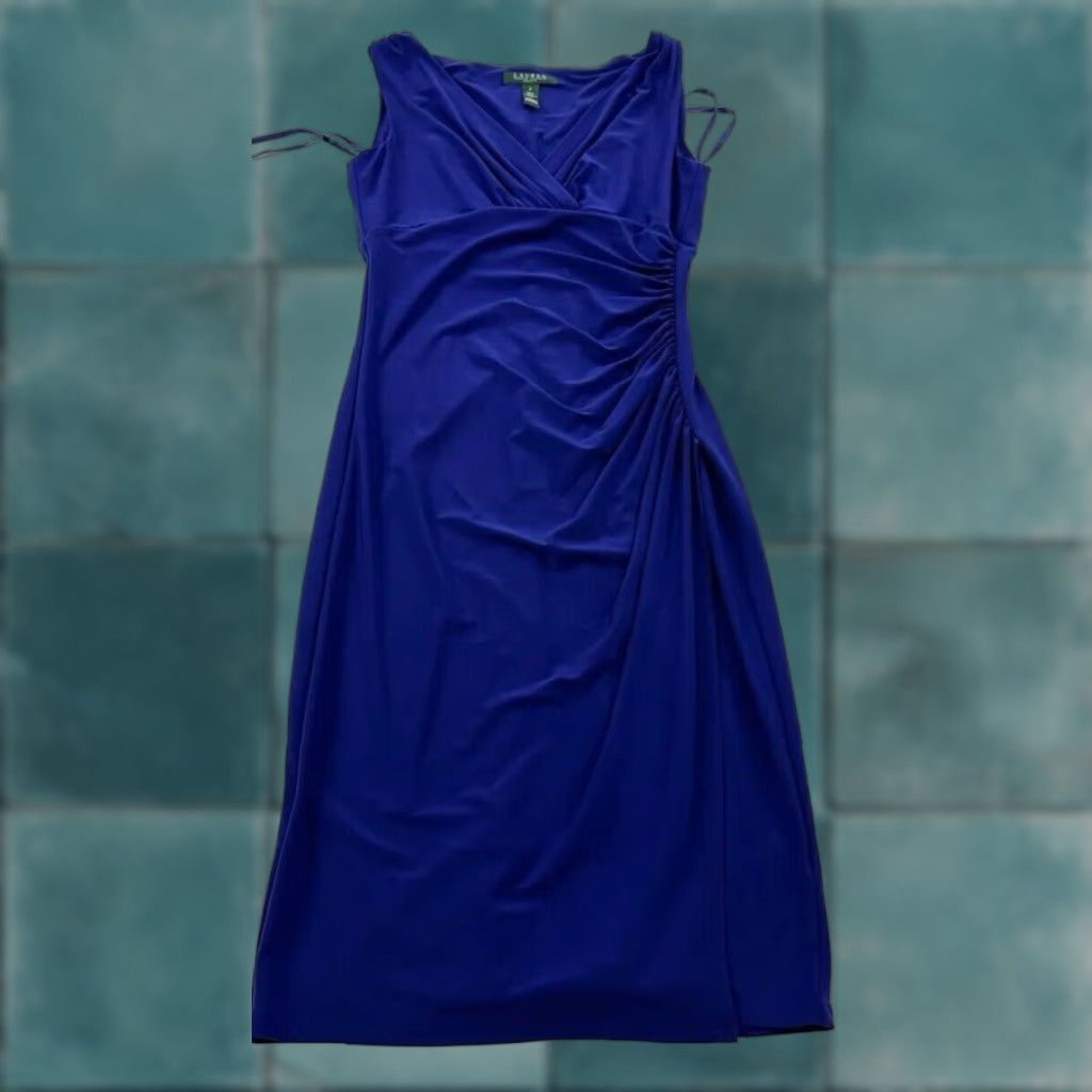 Ralph Lauren Lauren Ralph Lauren Blue Beaded Fit & Flare Dress Women's 2 Sleeveless Halter Neck Size XS / US 0-2 / IT 36-38 - 1 Thumbnail