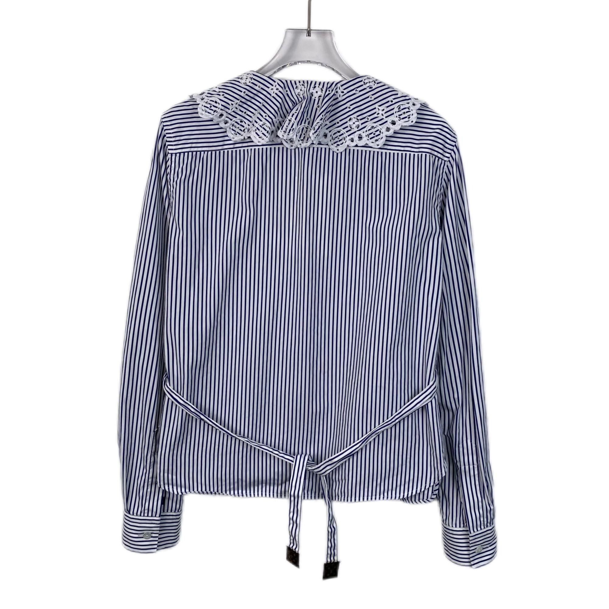 Louis Vuitton Louis Vuitton Womens Blue Vertical Stripe Lace-Trimmed Long Size XS / US 0-2 / IT 36-38 - 7 Thumbnail