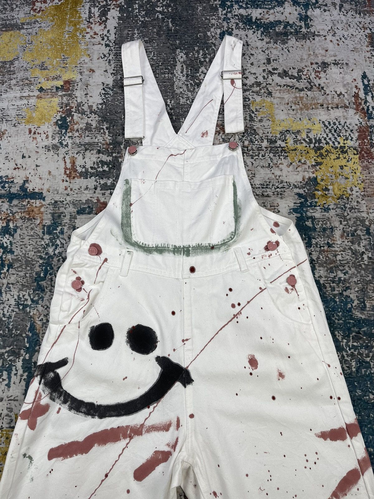 Japanese Brand Art Deco Wego Paint Splatter Bib Denim Overalls Size US 34 / EU 50 - 4 Thumbnail
