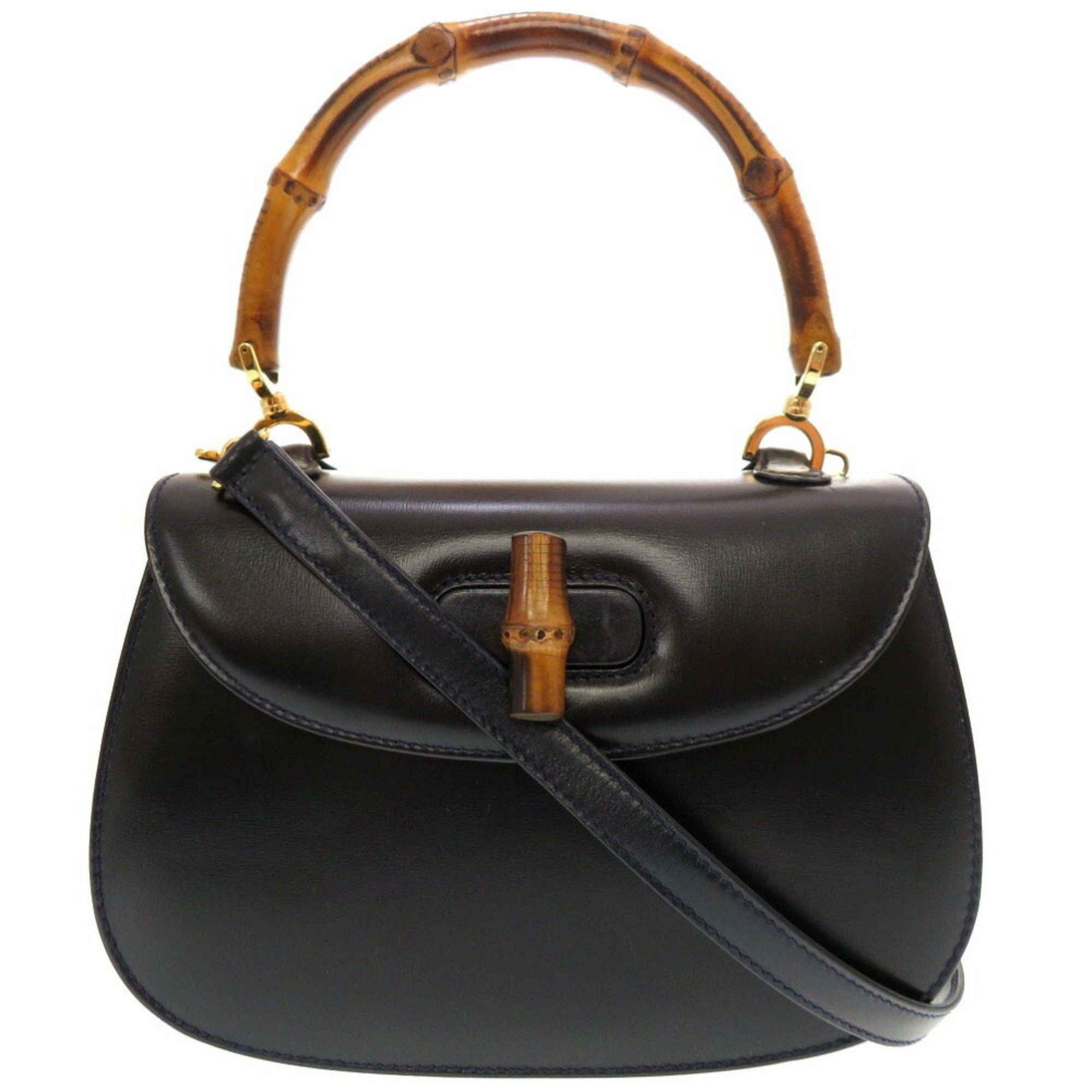 image of Gucci Bamboo Leather Navy 000 2046 0188 Handbag 0184 Gucci, Women's