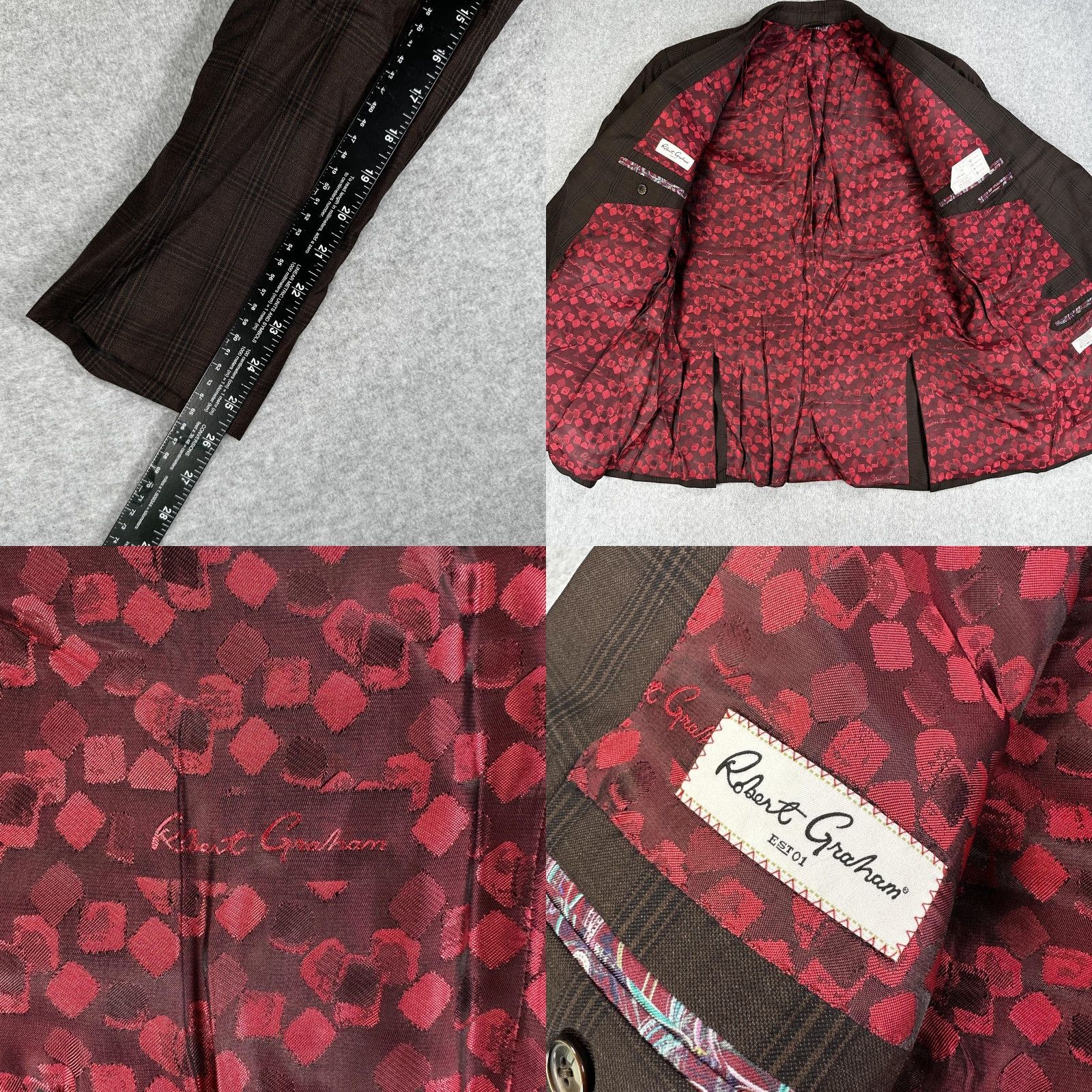 Robert Graham Robert Graham Sport Coat Mens 42 Brown Plaid Wool Two Button Blazer Lined Size 42R - 8 Thumbnail