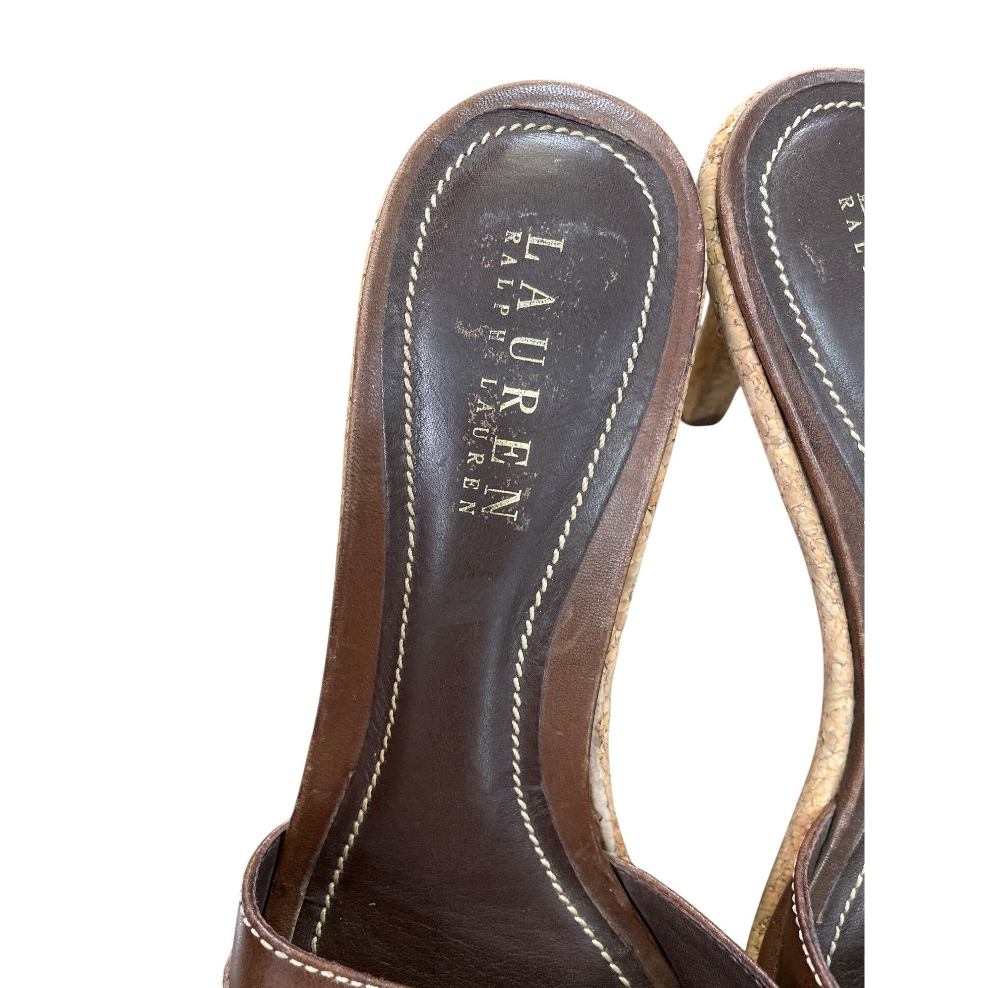 Lauren Ralph Lauren Lauren Ralph Lauren Womens Brown Leather Cork Heels Size 8B Size US 8 / IT 38 - 10 Thumbnail