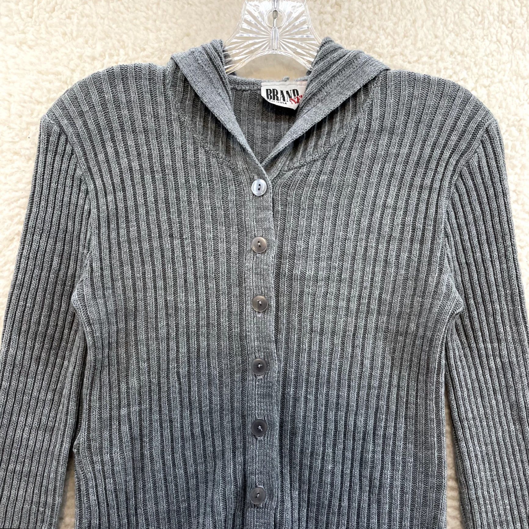 Vintage VINTAGE 90s Cardigan Sweater M Grey Ribbed Knit Hoodie Boho Fairy Grunge Womens Size M / US 6-8 / IT 42-44 - 3 Thumbnail
