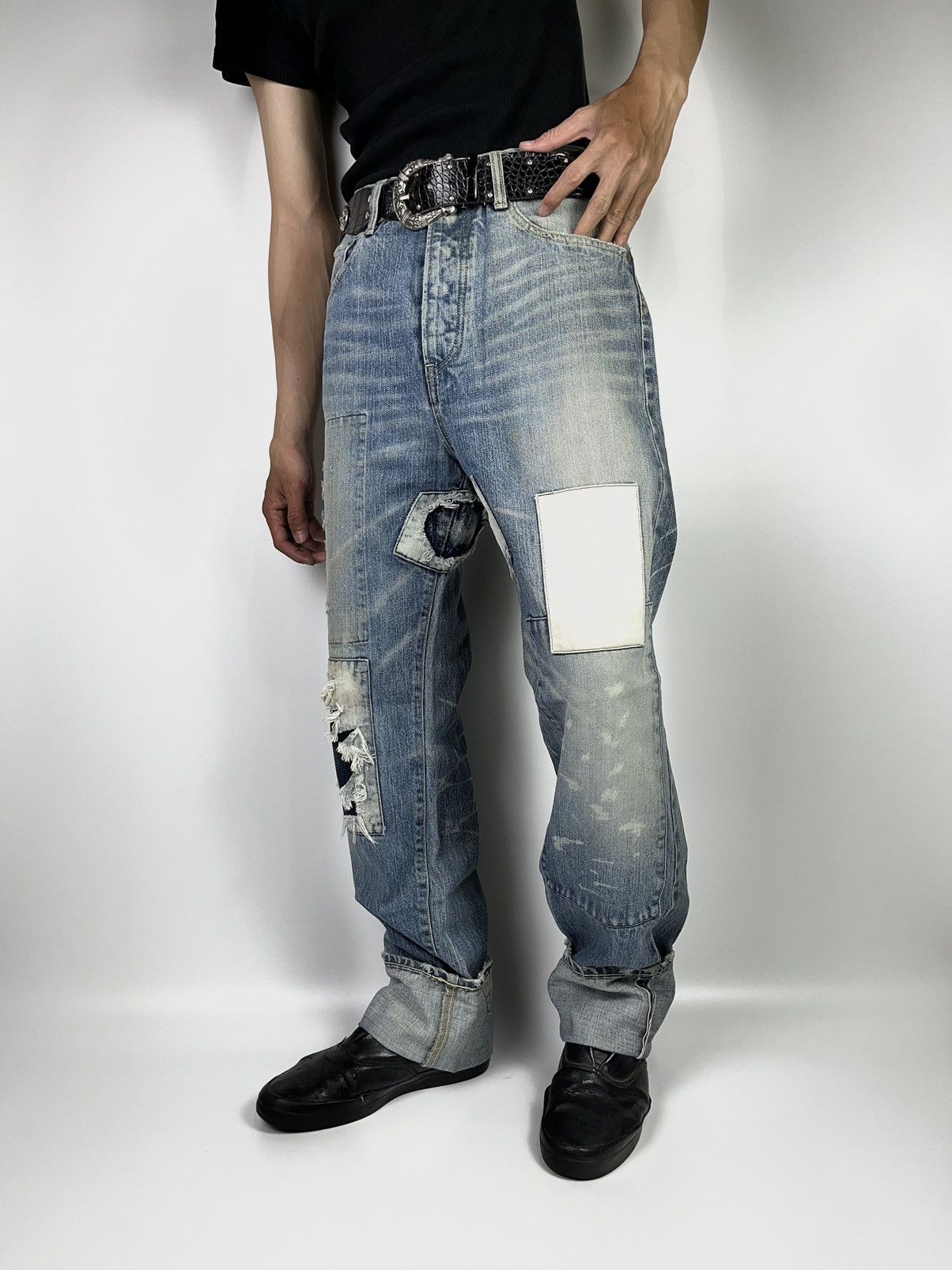 Japanese Brand × Jean Patchwork selvedge redline japanese jeans pant Size US 30 / EU 46 - 20 Thumbnail