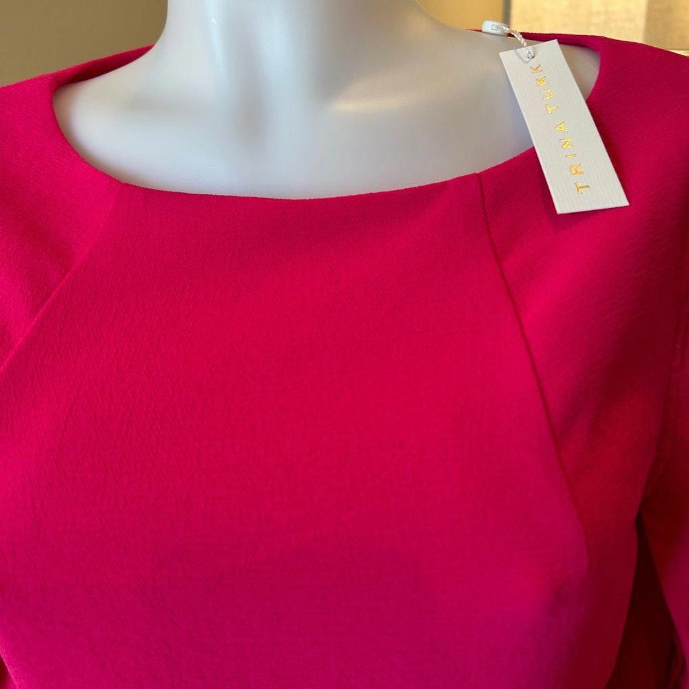 Designer Trina Turk Memorable Hibiscus Pink Tulip Sleeves Dress Size M / US 6-8 / IT 42-44 - 5 Thumbnail