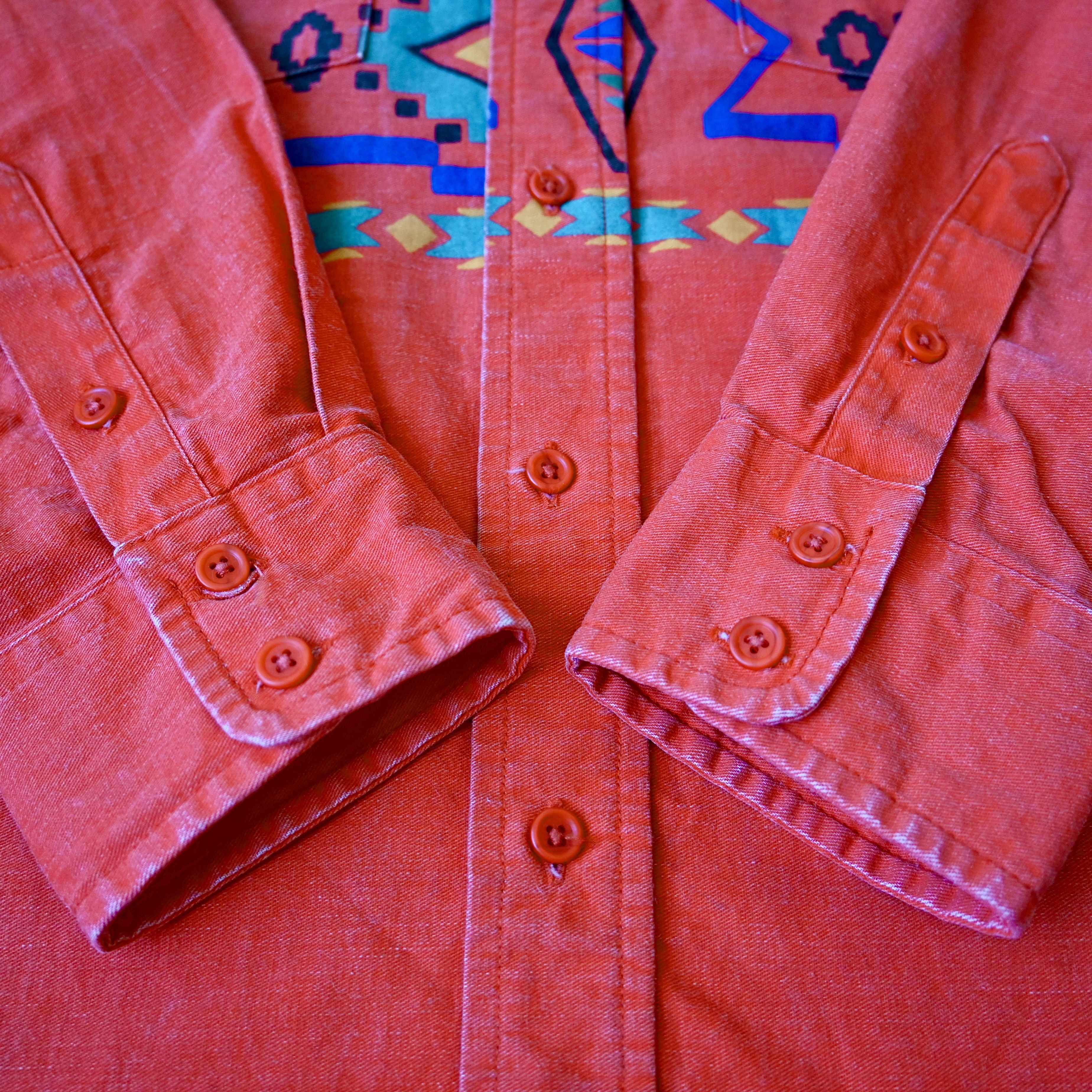 Vintage VTG Wrangler Brushpopper shirt Aztec Navajo poppy red 17.5 Size US XL / EU 56 / 4 - 6 Thumbnail