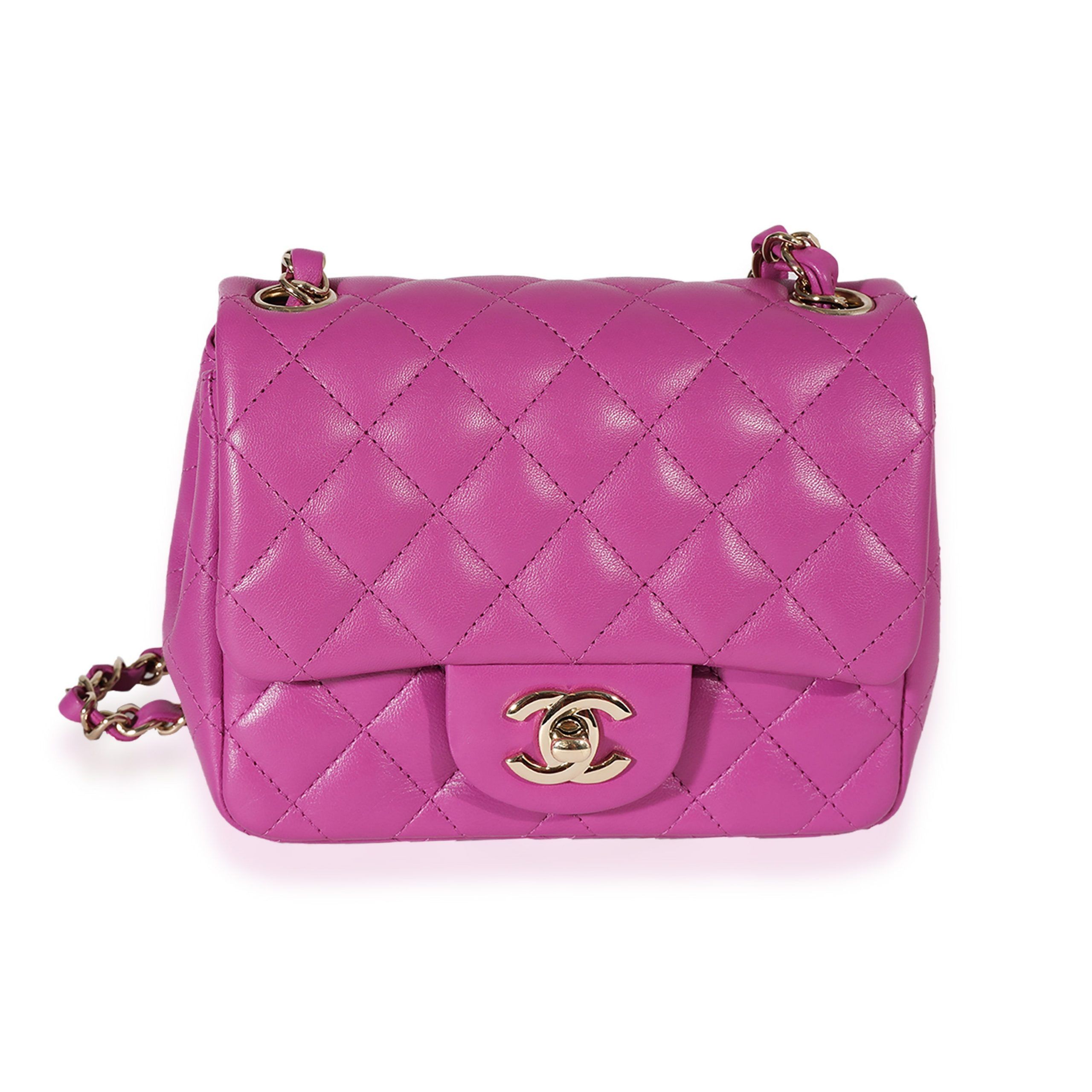 image of Chanel Purple Quilted Lambskin Mini Square Classic Flap Bag, Women's