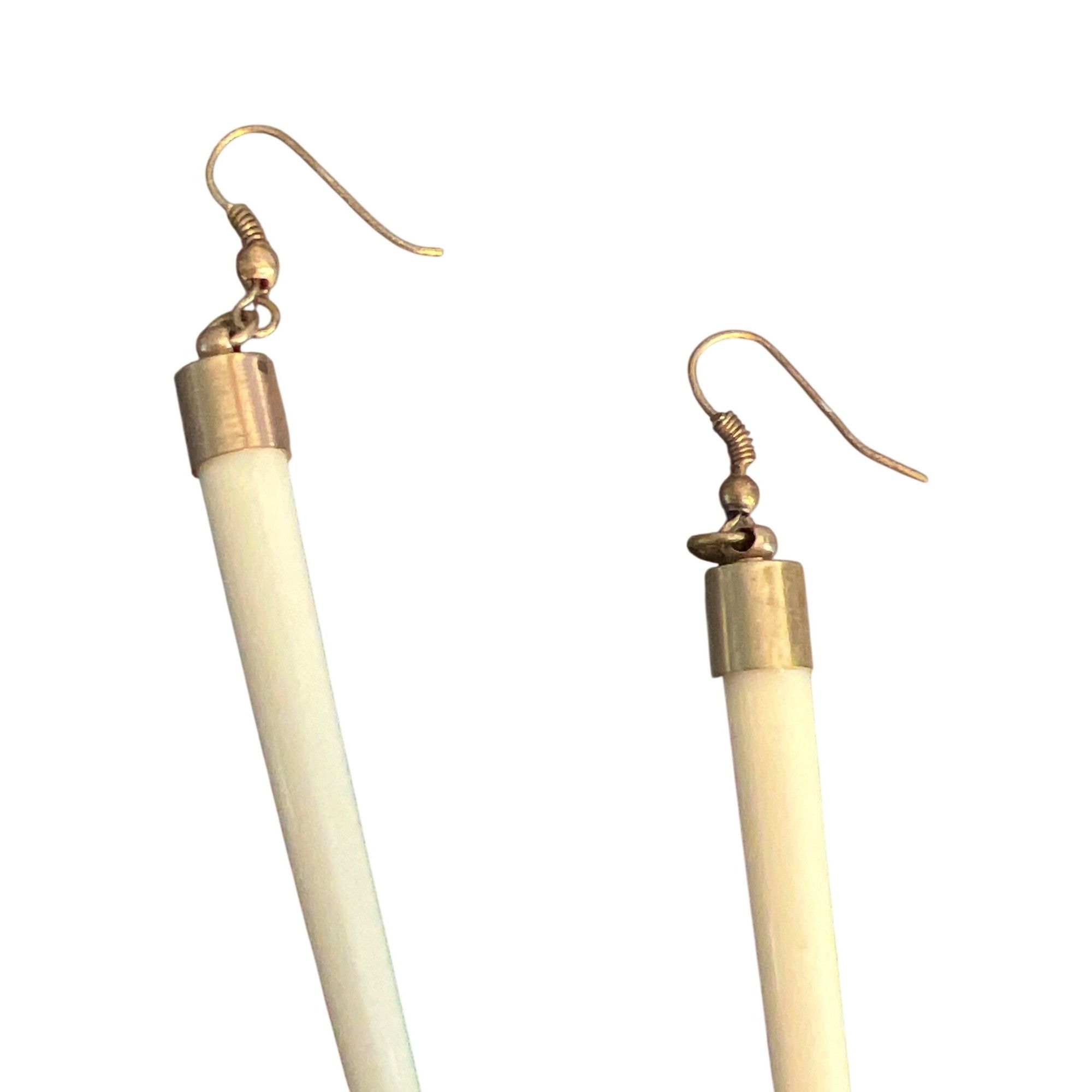 Other Vintage Faux Bone Gold Tone Dangle Earrings Hooks Cream 3.5" Size ONE SIZE - 3 Thumbnail