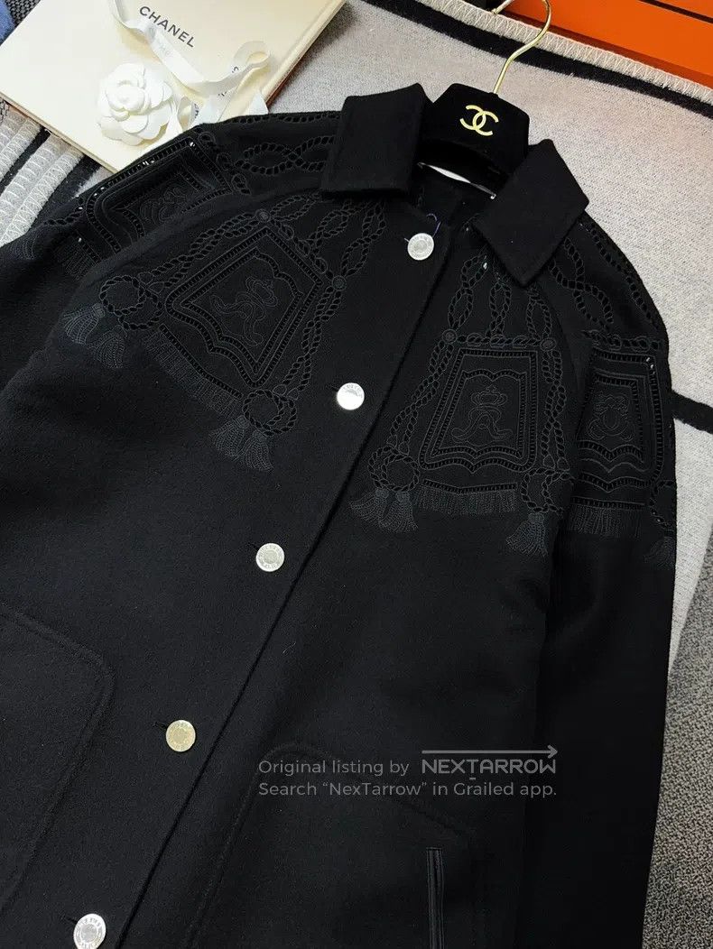 Hermes Hermes Black Cutout Embroidered Cashmere Coat Size XXS / US 00 / IT 34 - 5 Thumbnail