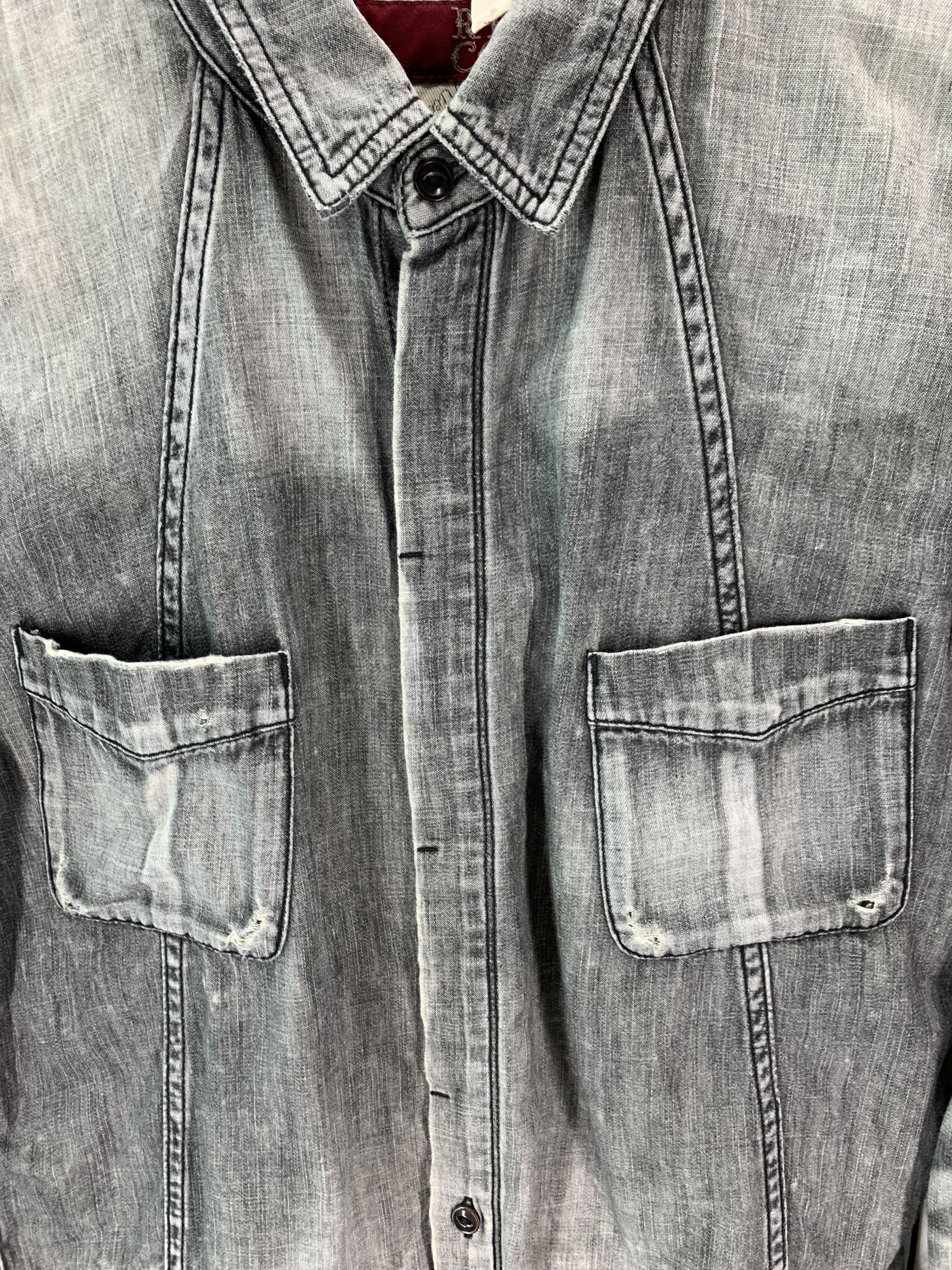 Japanese Brand Rico Distressed Denim Shirt Button Size US S / EU 44-46 / 1 - 4 Thumbnail