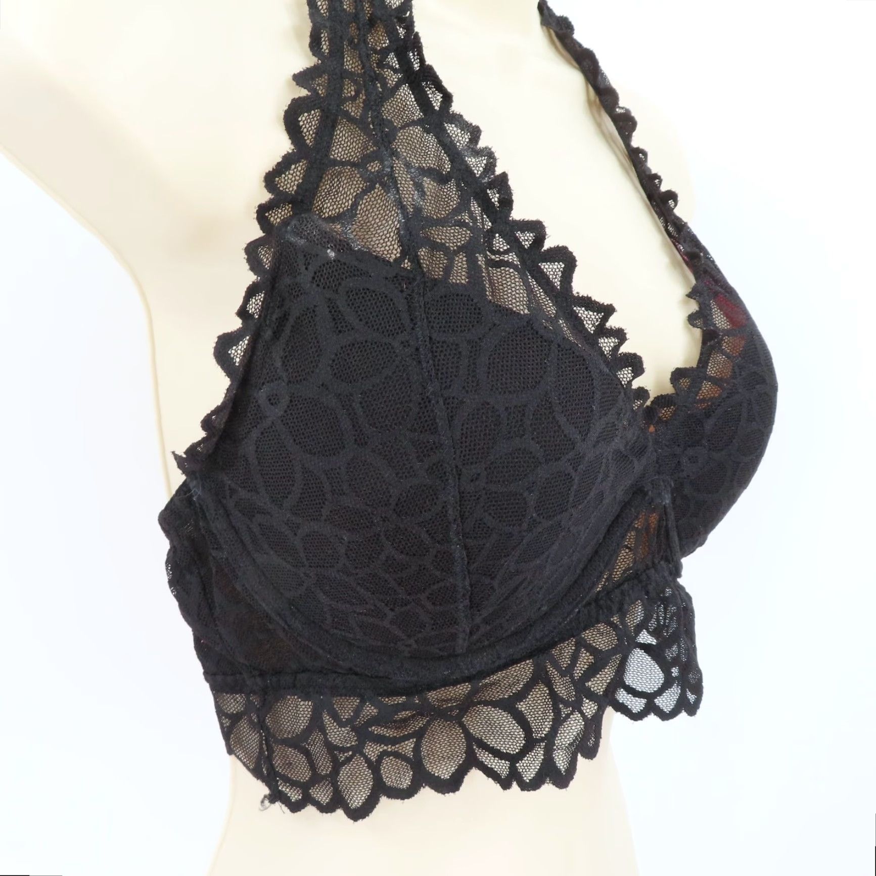 Victoria's Secret PINK Victoria's Secret Small D-DD Black Flower Lace Halter Bralette Underwire Bralette Women N/A Size ONE SIZE - 2 Thumbnail