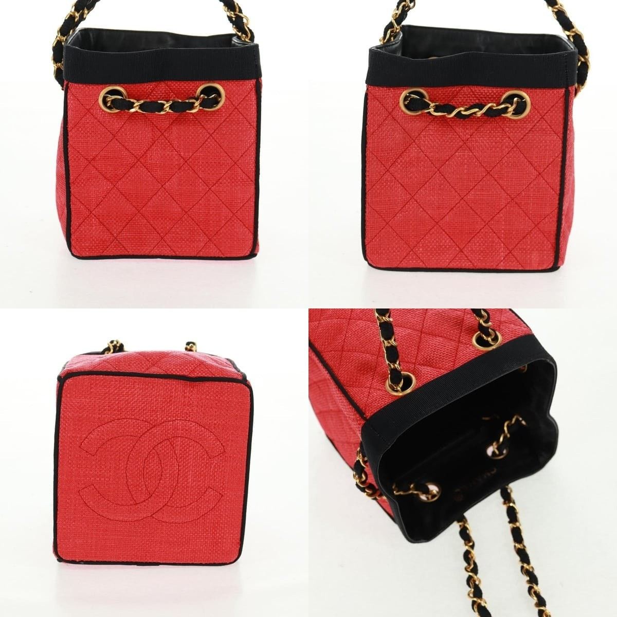 Chanel Chanel Chain Handbag Raffia Red Gold CC Size ONE SIZE - 3 Thumbnail