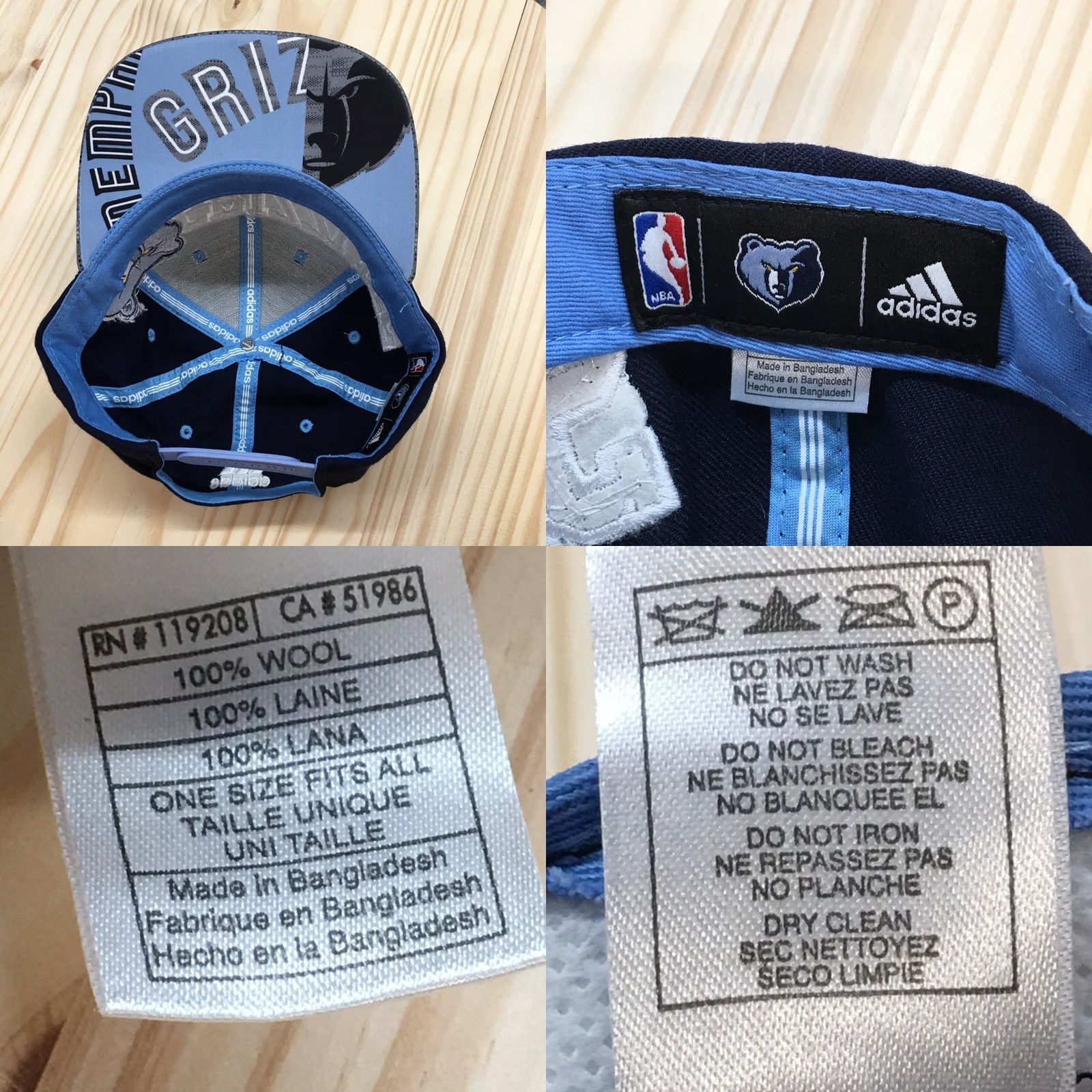 Adidas Adidas Memphis Grizzlies NBA Snapback Hat Men Blue OS Embroidered Logo Flat Brim Size ONE SIZE - 8 Thumbnail