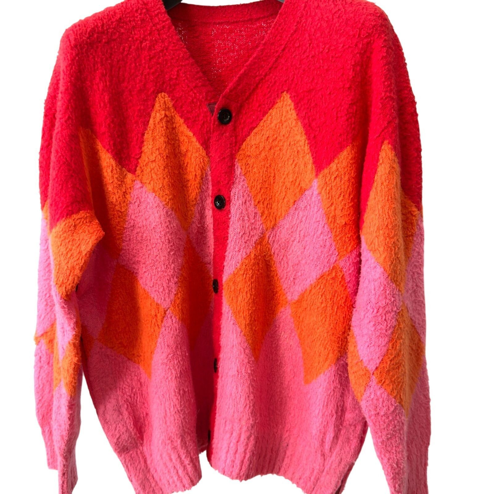 Sacai SACAI: Men's Red Argyle Cotton Cardigan - 1 Size US S / EU 44-46 / 1 - 1 Thumbnail