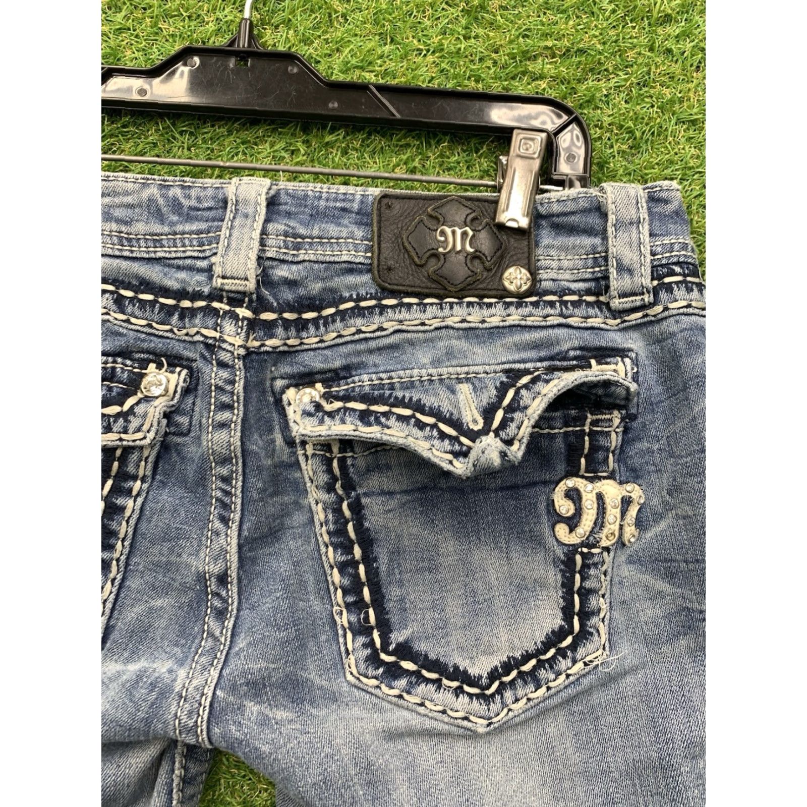 Miss Me VINTAGE Miss Me Jeans Womens 29 Chloe Boot Leg Denim Rhinestone Embellished Medium Wash Preppy Y2K Size 29" - 3 Thumbnail
