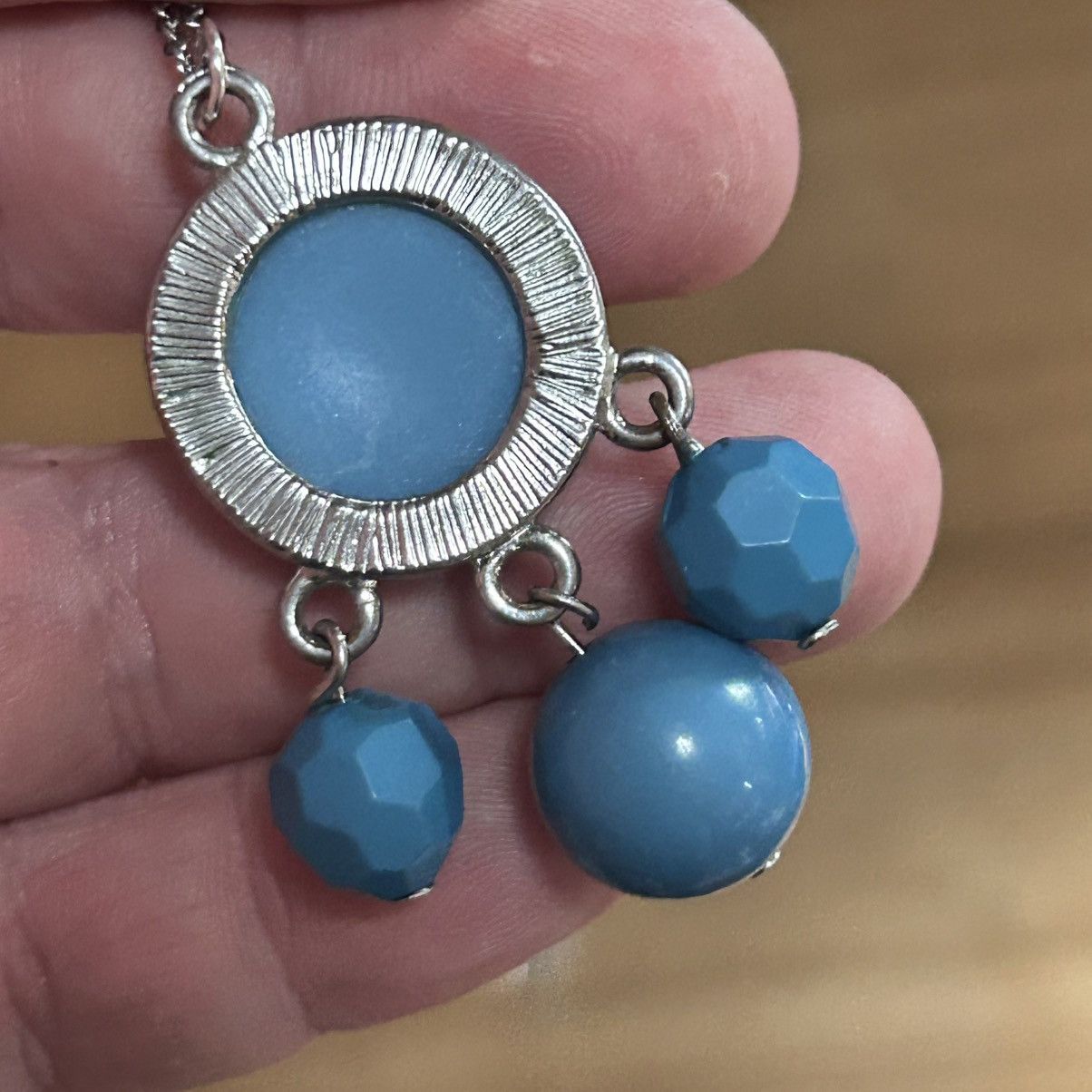 Handmade Handcrafted azure blue acrylic beaded pendant necklace Size ONE SIZE - 5 Thumbnail