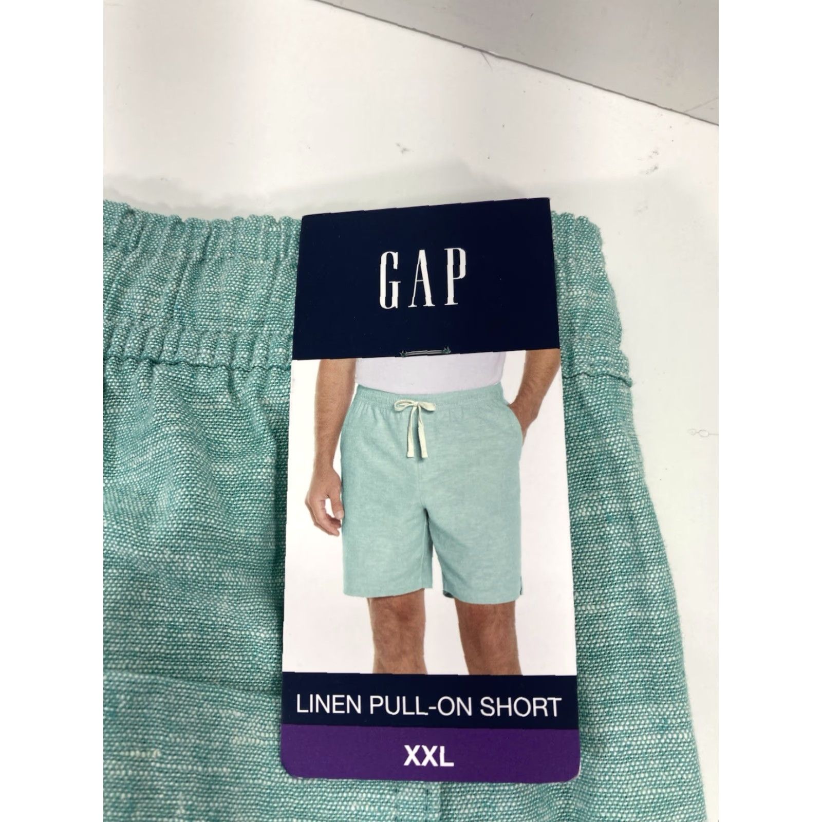 Gap Gap Shorts Men 2XL Green Linen Cotton Elastic Waist Drawstring Pockets Chino 42X10 Regular Pockets Size US 39 - 4 Thumbnail