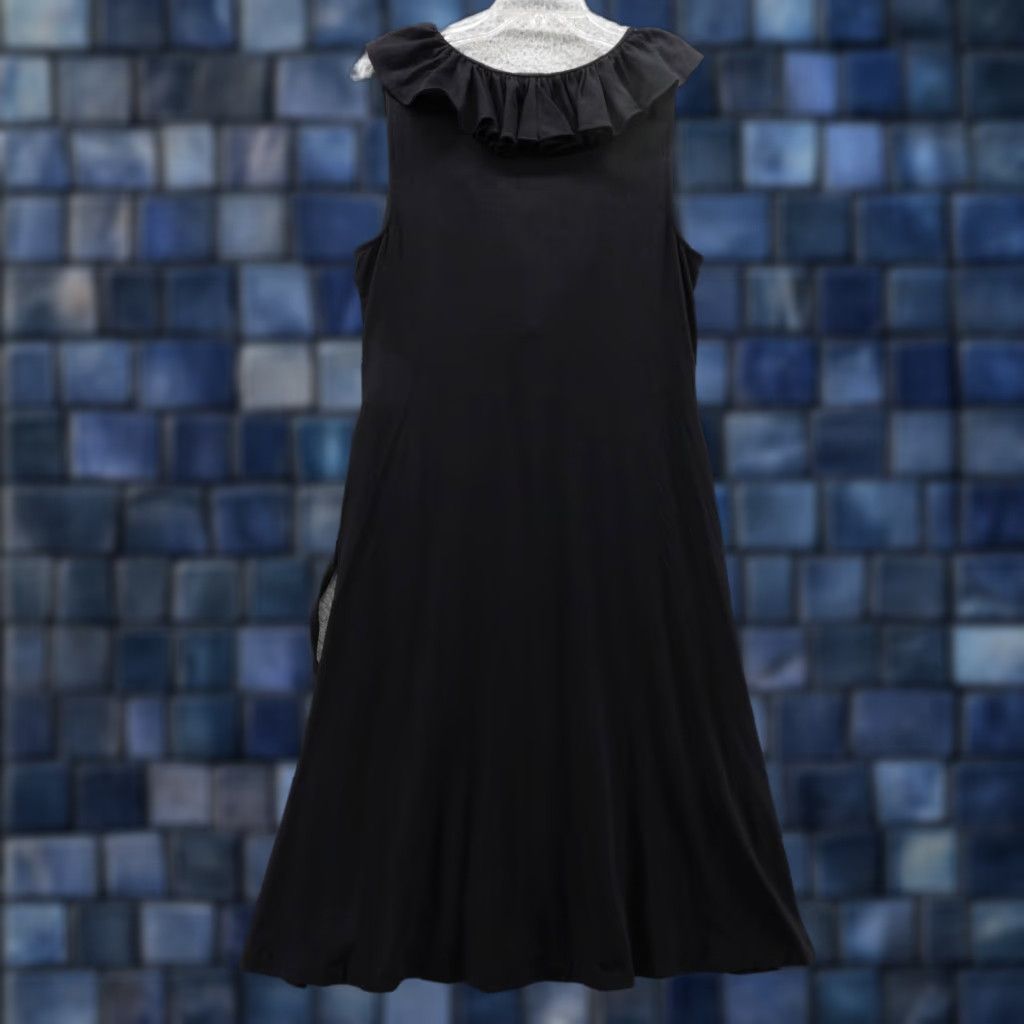 Ralph Lauren Ruffle Front Sleeveless Midi Dress Large Black Women Modal Knit Party/Cocktail Wedding Travel Casual