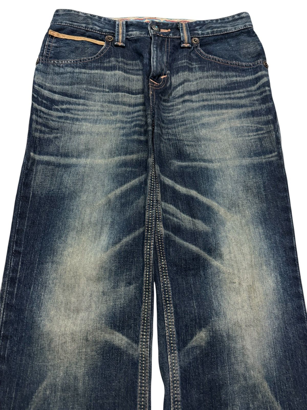 Edwin ⚡️FLARED⚡️VINTAGE EDWIN WHISKER SICK WATER SPLASHING DENIM Size US 31 - 3 Thumbnail