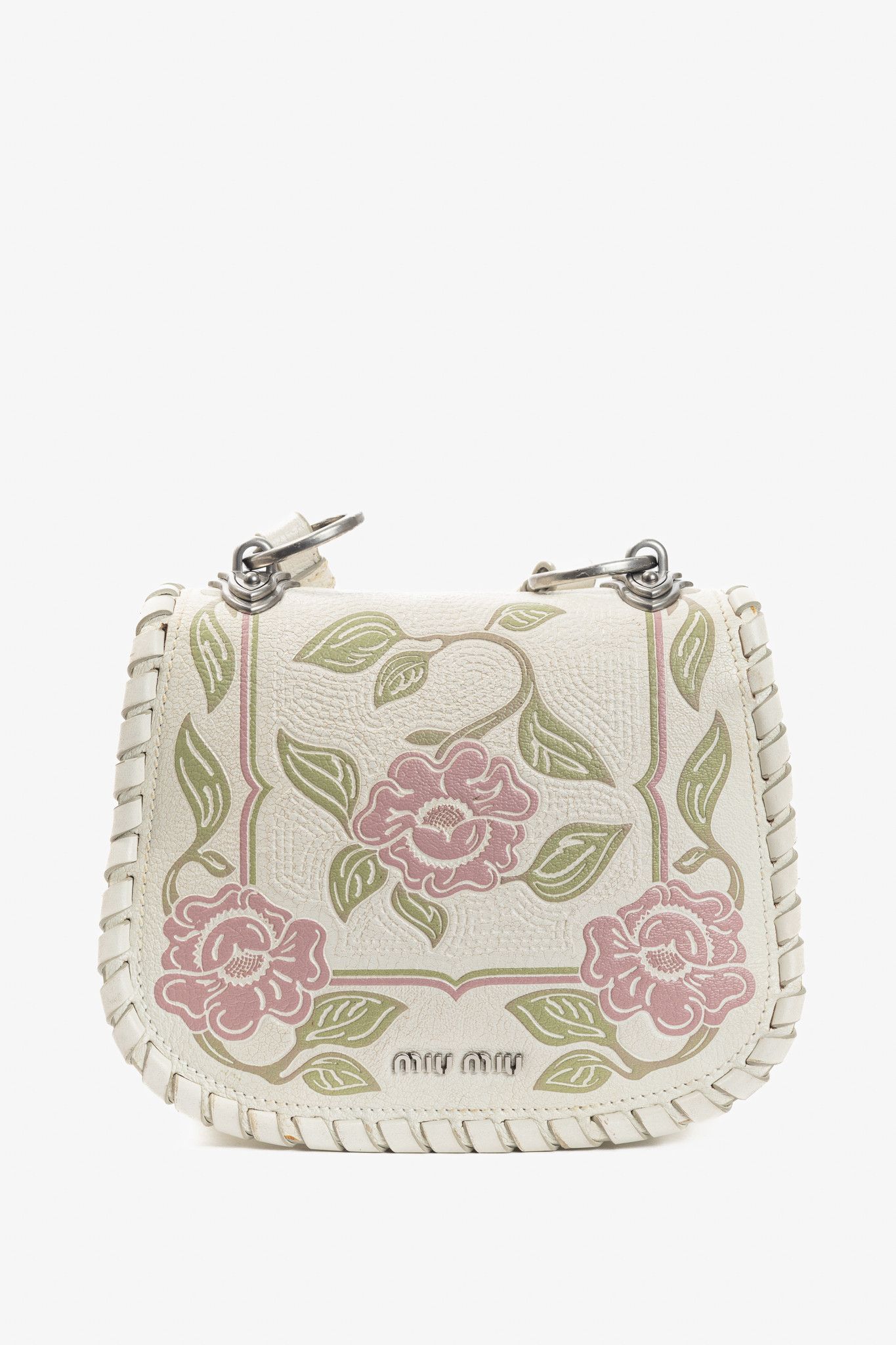 Miu Miu Miu Miu Madras Flora Leather Whipstitch Flap Crossbody Size ONE SIZE - 4 Thumbnail