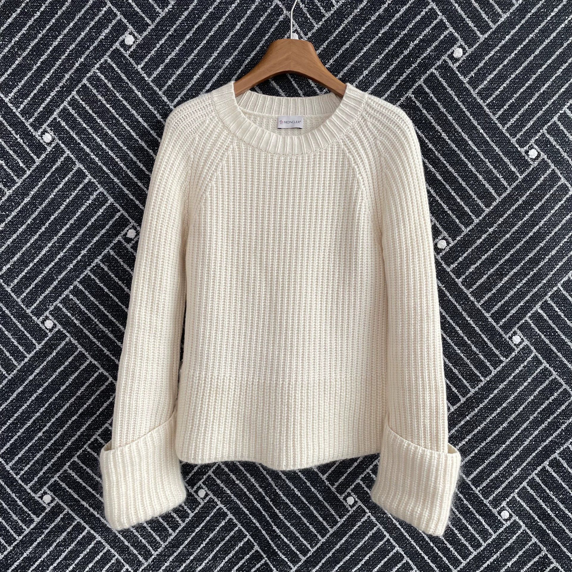 Moncler Moncler Women's Ribbed Cuffed Knit Sweater Ivory S Size S / US 4 / IT 40 - 1 Thumbnail