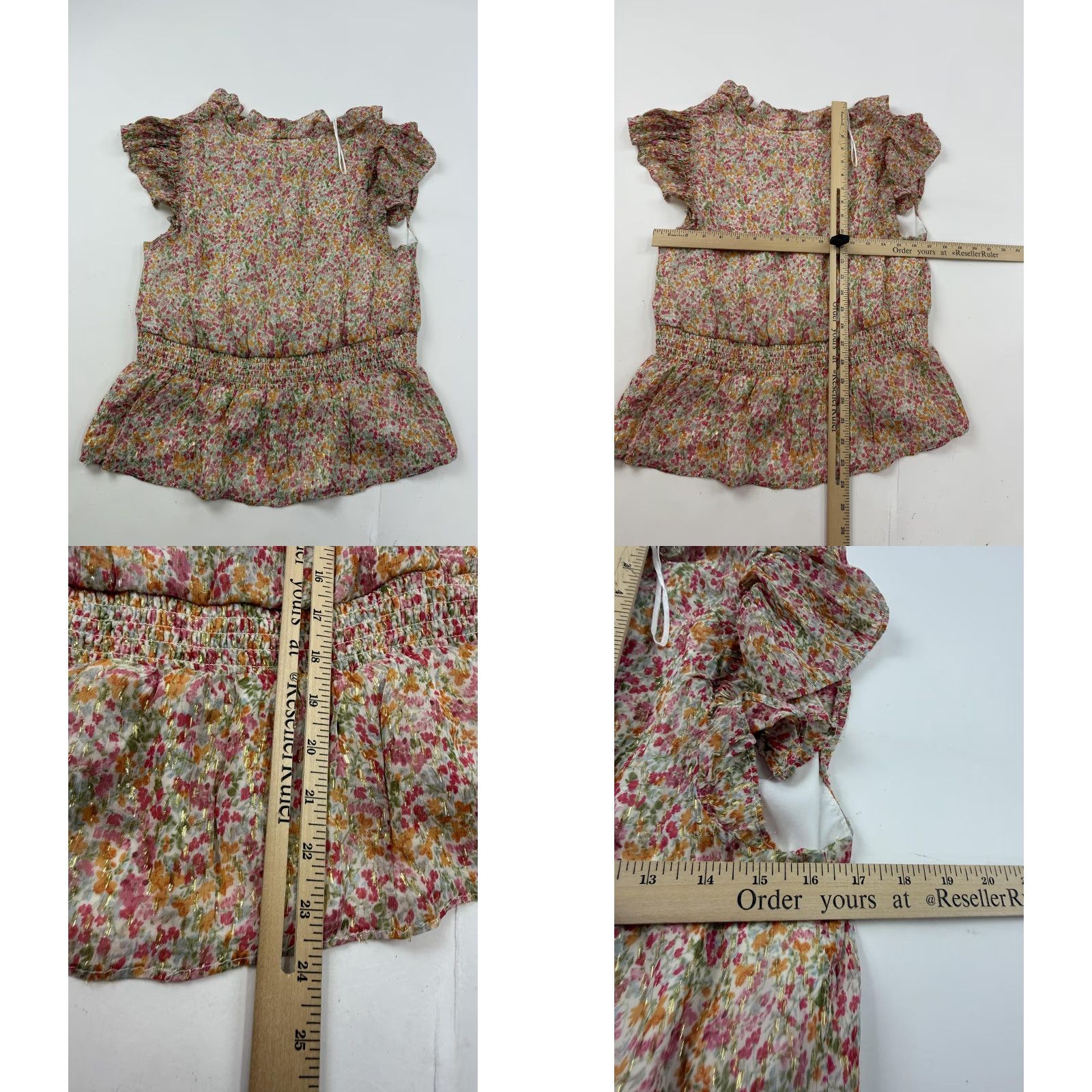 Parker Parker Blouse Womens XL Multicolor Floral Peplum V-Neck Flutter Sleeve Ruffle Button Tuck Chiffon Size XL / US 12-14 / IT 48-50 - 8 Thumbnail