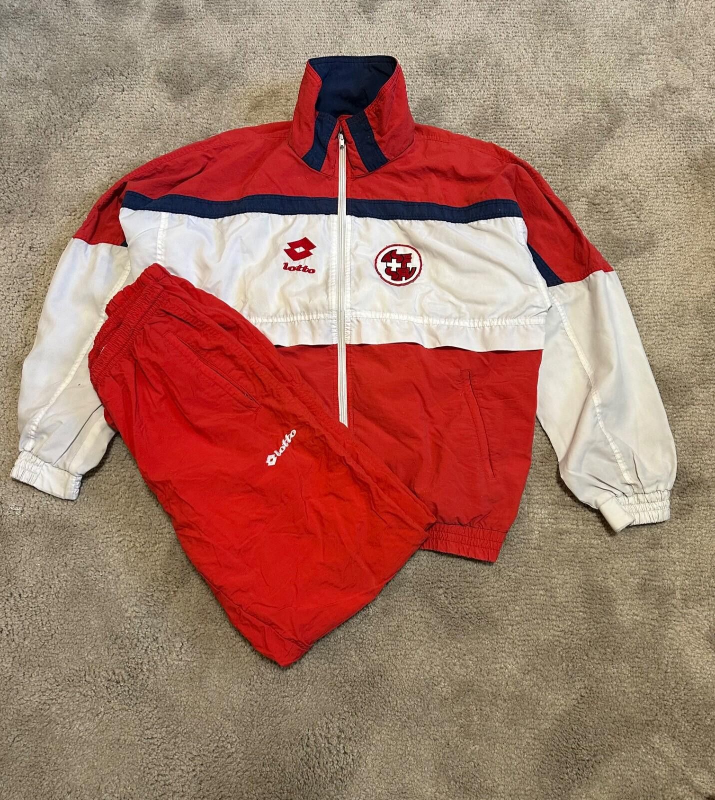 SWITZERLAND 90s HOME FOOTBALL SOCCER TRACK SUIT LOTTO sz L