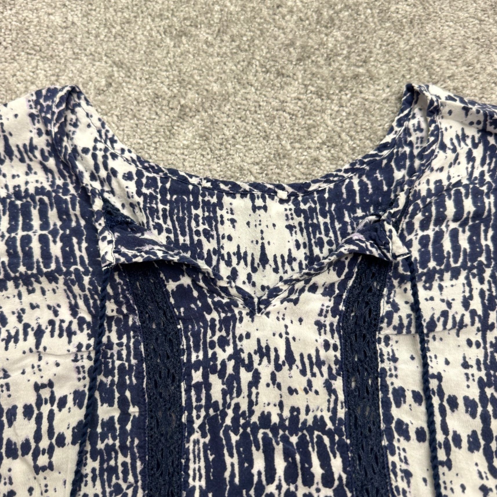 Vintage VINTAGE Beach Lunch Lounge Blouse Shirt Womens 1X Blue White Boho Tie-Dye Dolman Sleeve V-Neck Casual Beach Peasant Top Mens? Size XL / US 12-14 / IT 48-50 - 6 Thumbnail
