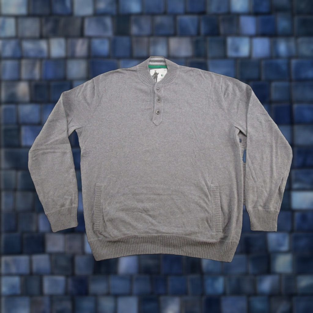 Vintage Linksoul Mens Henley Sweater XL Gray Cashmere Cotton Preppy Golf Size US XL / EU 56 / 4 - 1 Thumbnail
