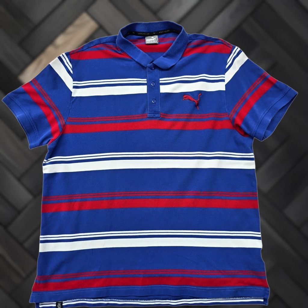Puma PUMA Polo Shirt XL blue red white striped Men's Polo XL Blue Striped PUMA Golf Casual Shirt Size US XL / EU 56 / 4 - 1 Thumbnail
