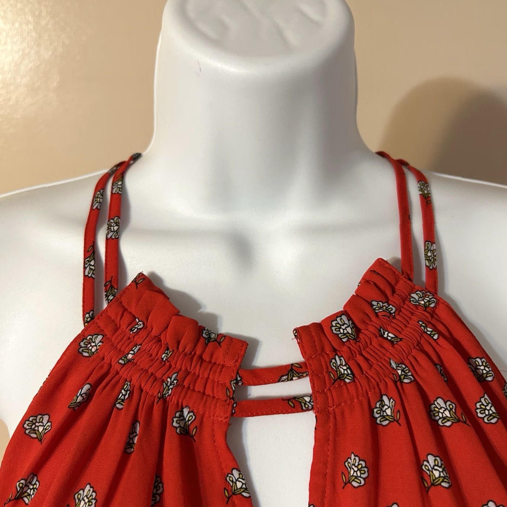 Loft VINTAGE LOFT Peplum Halter Top Blouse XS Red Floral Sleeveless Keyholes Poly Size XS / US 0-2 / IT 36-38 - 6 Thumbnail