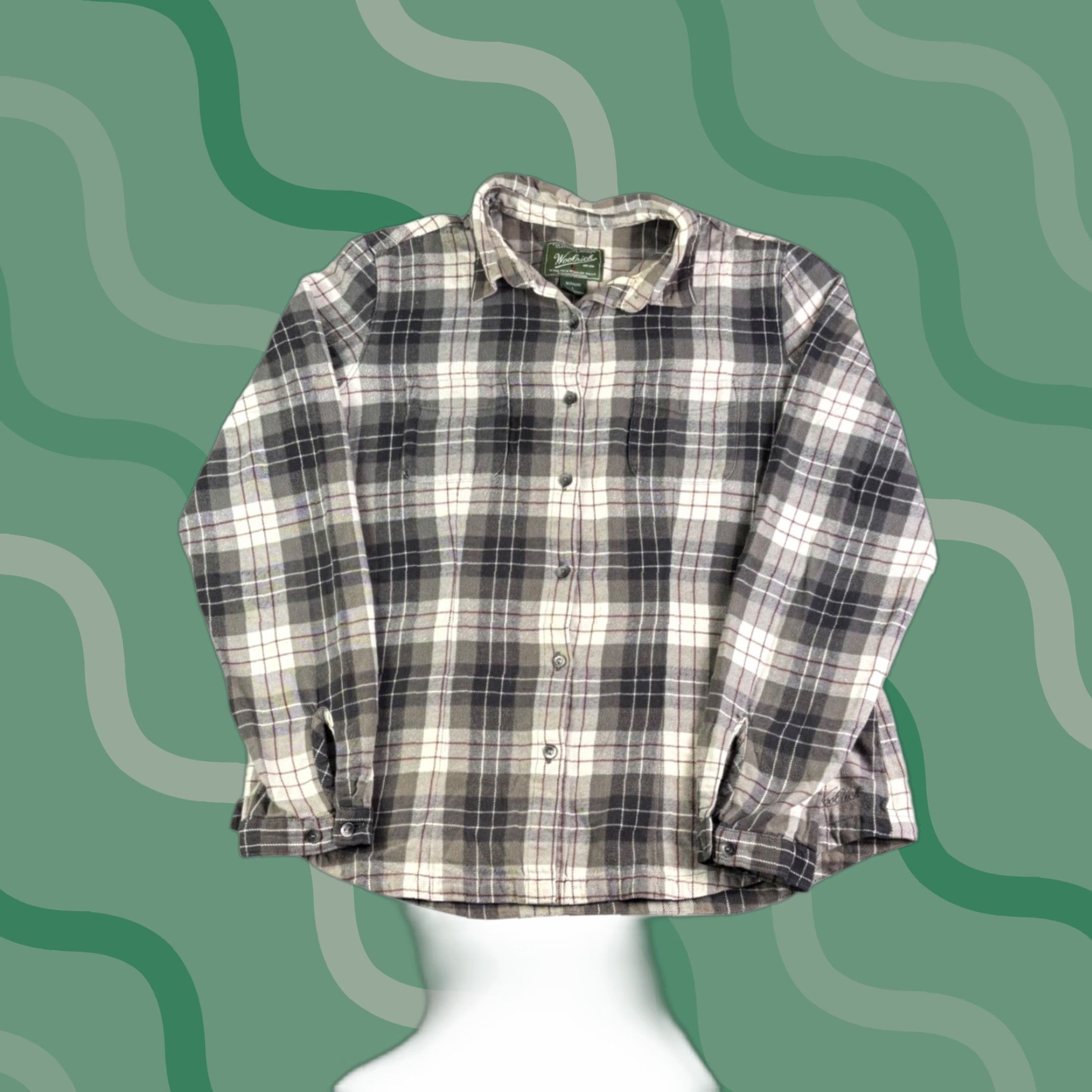 Vintage Woolrich Plaid Flannel Shirt Gray Black White Long Sleeve Button Up L Womens Casual Workwear Permission: Alice in Wonderland Theme Size L / US 10 / IT 46 - 1 Thumbnail