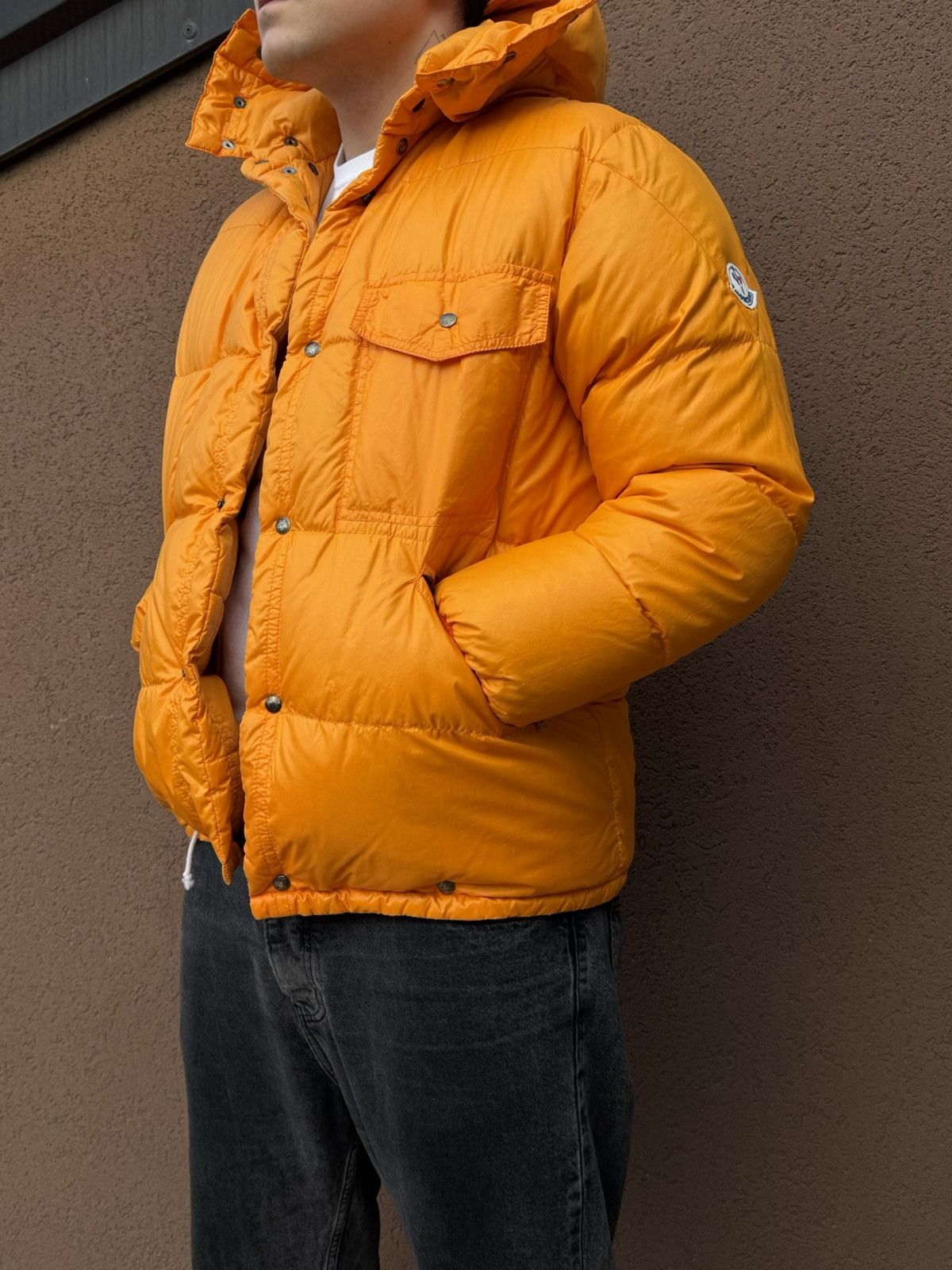 Moncler Vintage Moncler Down Jacket Orange Hooded Made in Italy 1981 Size US XL / EU 56 / 4 - 1 Thumbnail