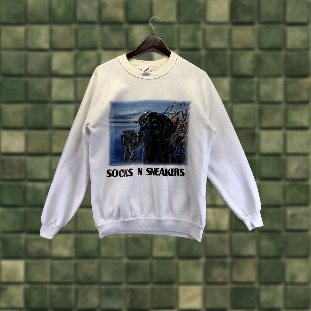 Jerzees Vintage Jerzees Family Dog Black Lab Graphic Sweatshirt Mens L-6398 1992 90s Cotton Blend White Size US L / EU 52-54 / 3 - 1 Thumbnail