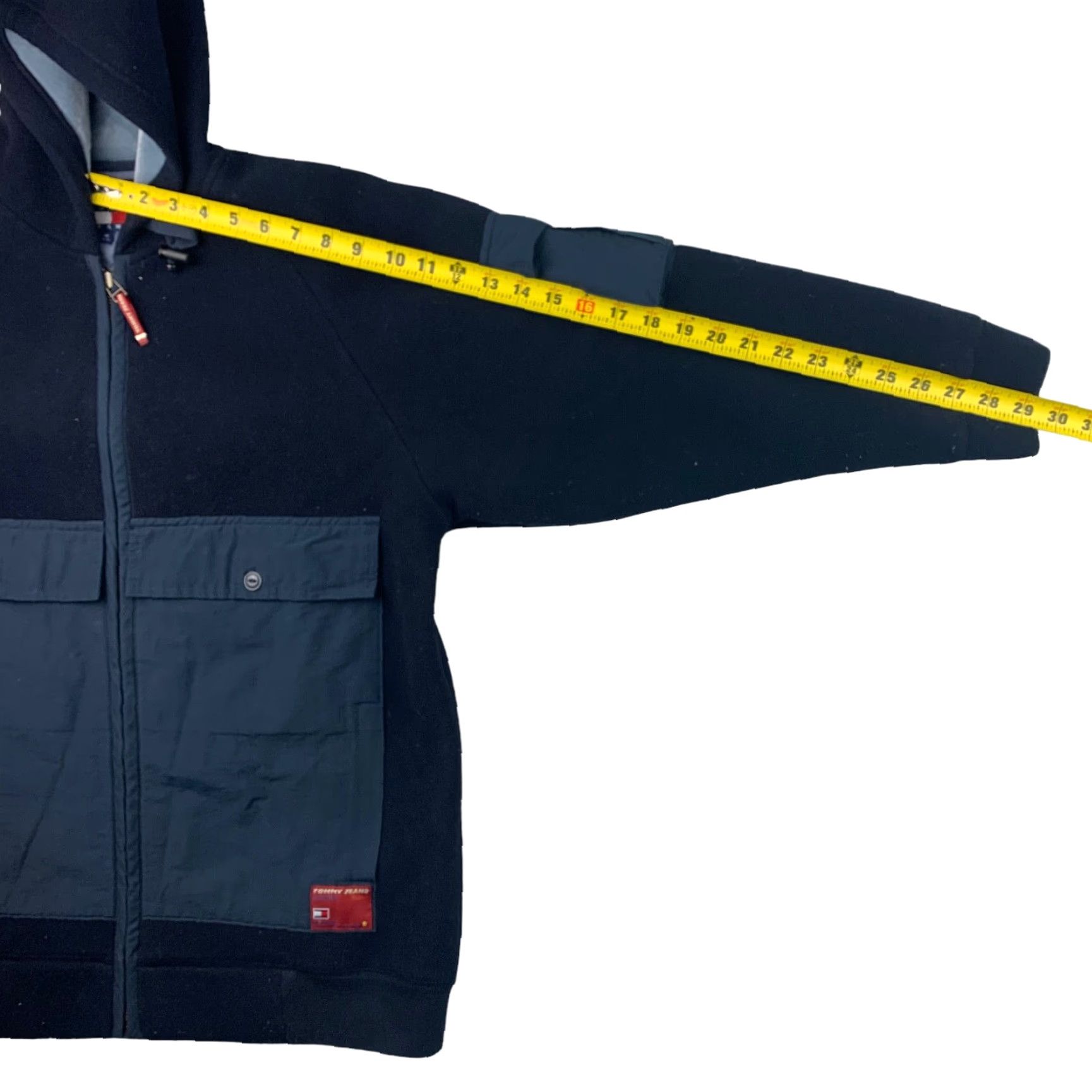 Tommy Hilfiger VTG Tommy Hilfiger Jeans Men’s Fleece Cargo Jacket Hooded Full Zip Blue Medium Size US 31 - 6 Thumbnail