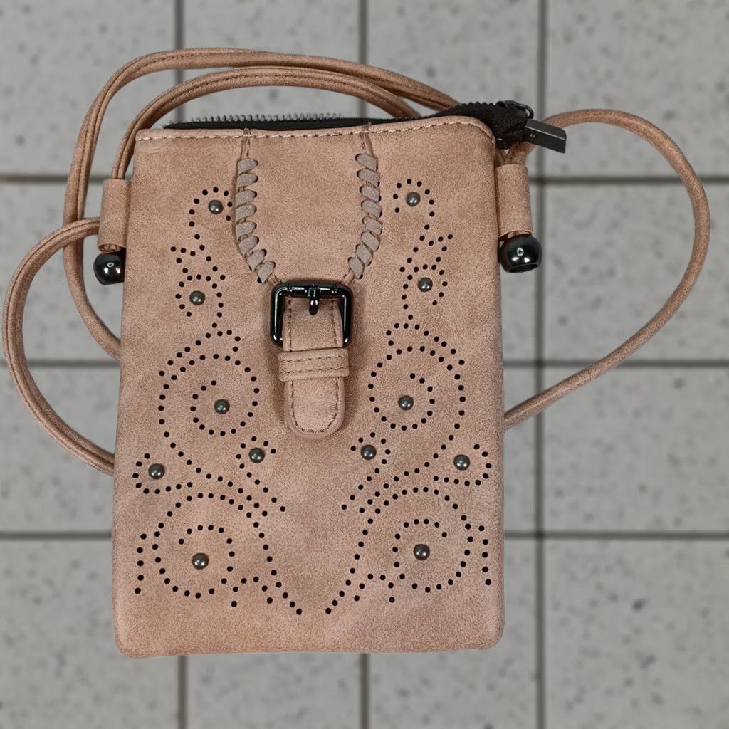 Vintage American Bling Western Crossbody Bag Taupe Faux Leather Studded Cell Phone Purse Small Women's Crossbody Size ONE SIZE - 1 Thumbnail