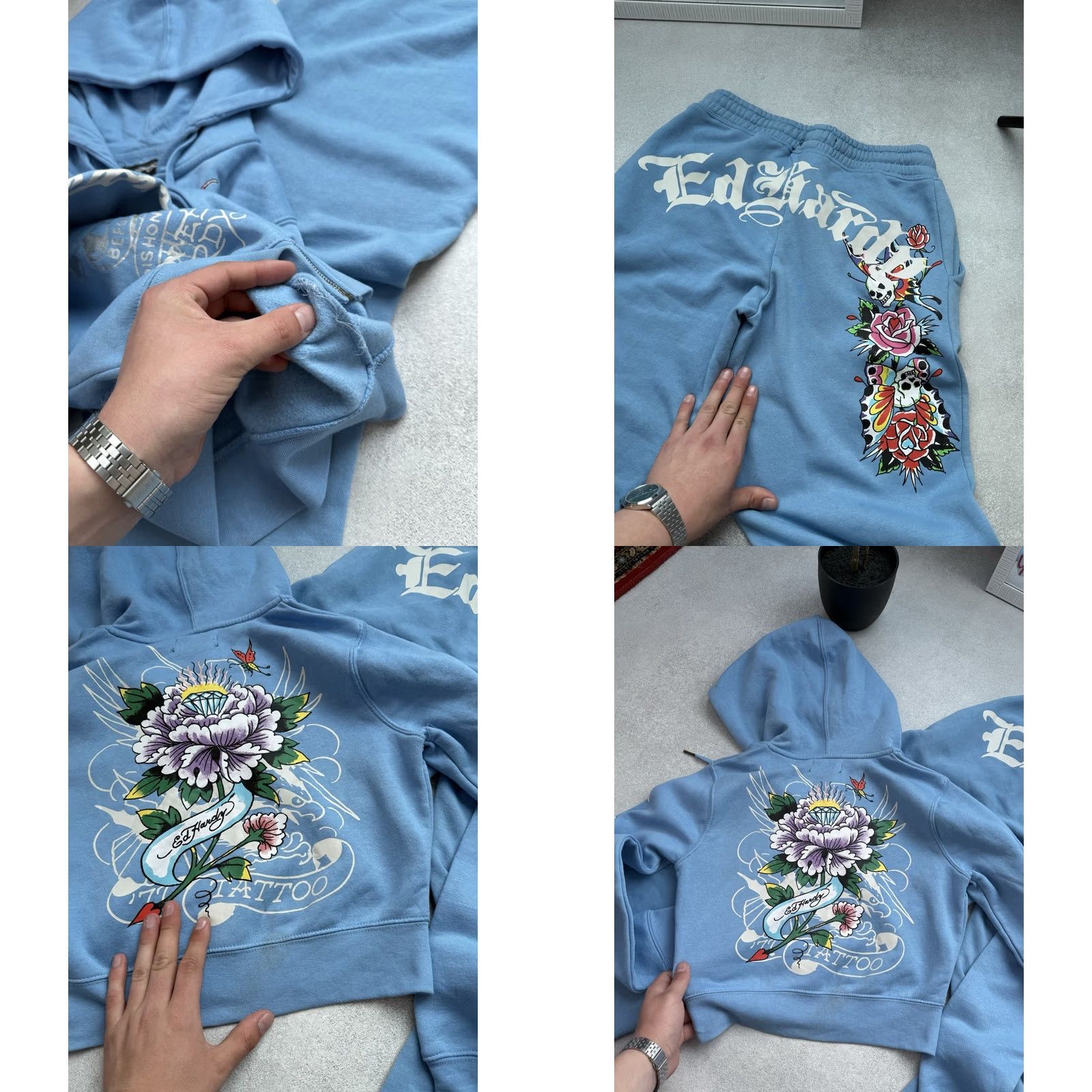 Ed Hardy Ed Hardy Blue Tracksuit Set Hoodie Sweatpants Skull Rose Y2K Size M Women’s Sweatsuit Activewear Tracksuit, Ed Hardy Skull, Y2K, 90s, Womens, M Size M / US 6-8 / IT 42-44 - 9 Thumbnail