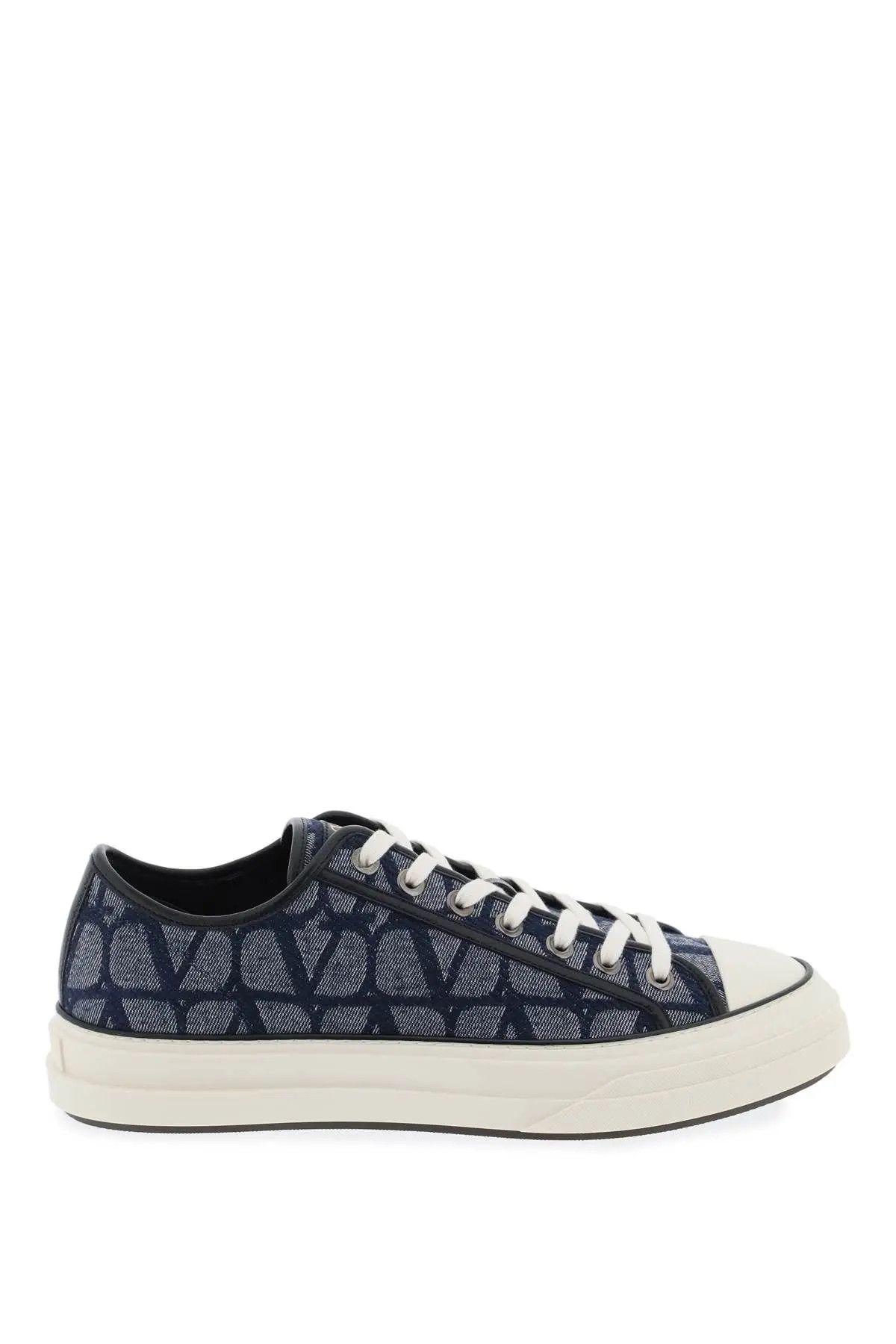 image of Valentino Garavani O1S22I1N0124 Denim-Effect Totaloop Low-Top Sneakers In Blue, Men's (Size 9)